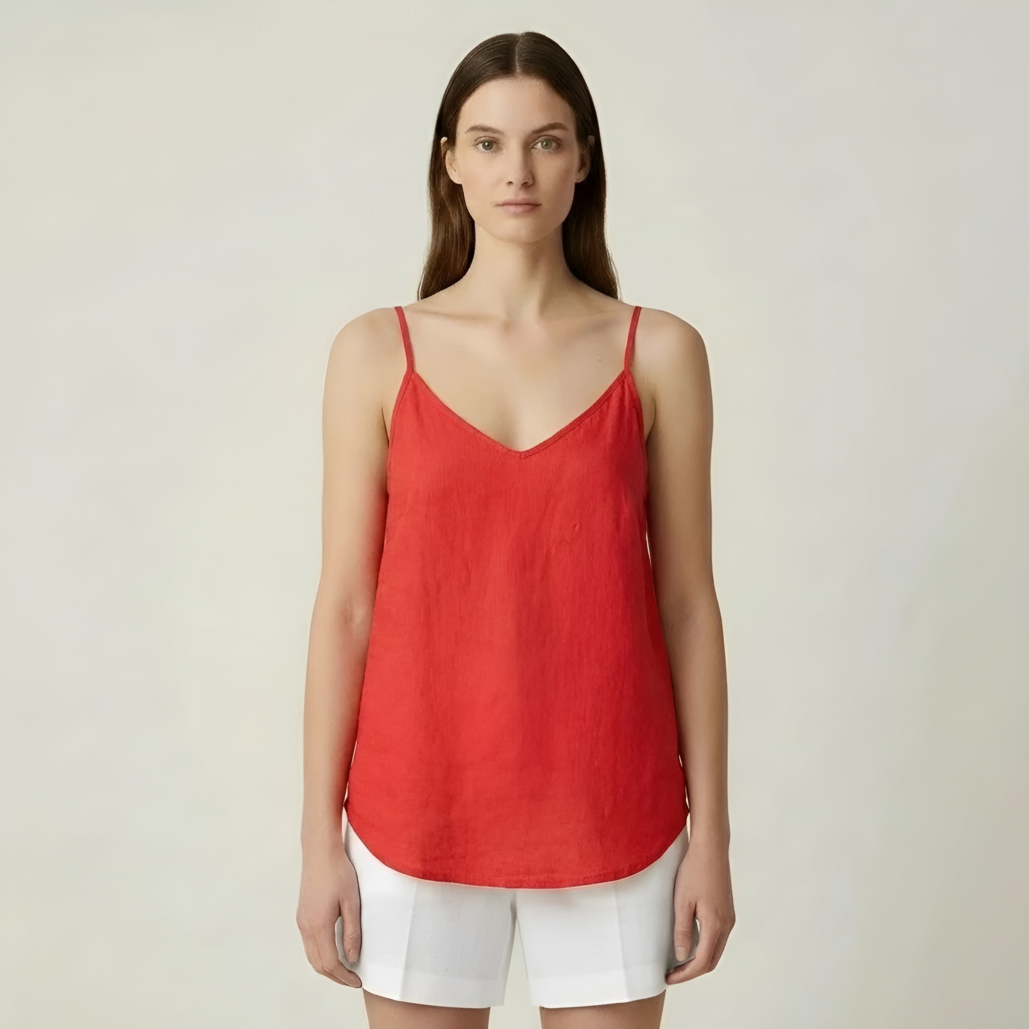 Dámské letní lněné tílko s tenkými ramínky, lehký a prodyšný casual top