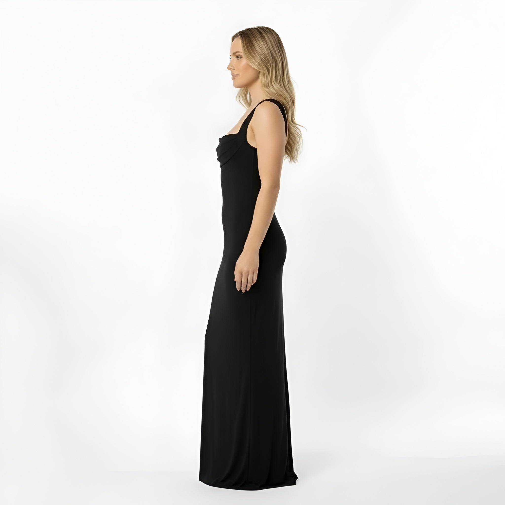 Lang tætsiddende kjole til kvinder, elegant aftenkjole med firkantet udskæring, slim fit