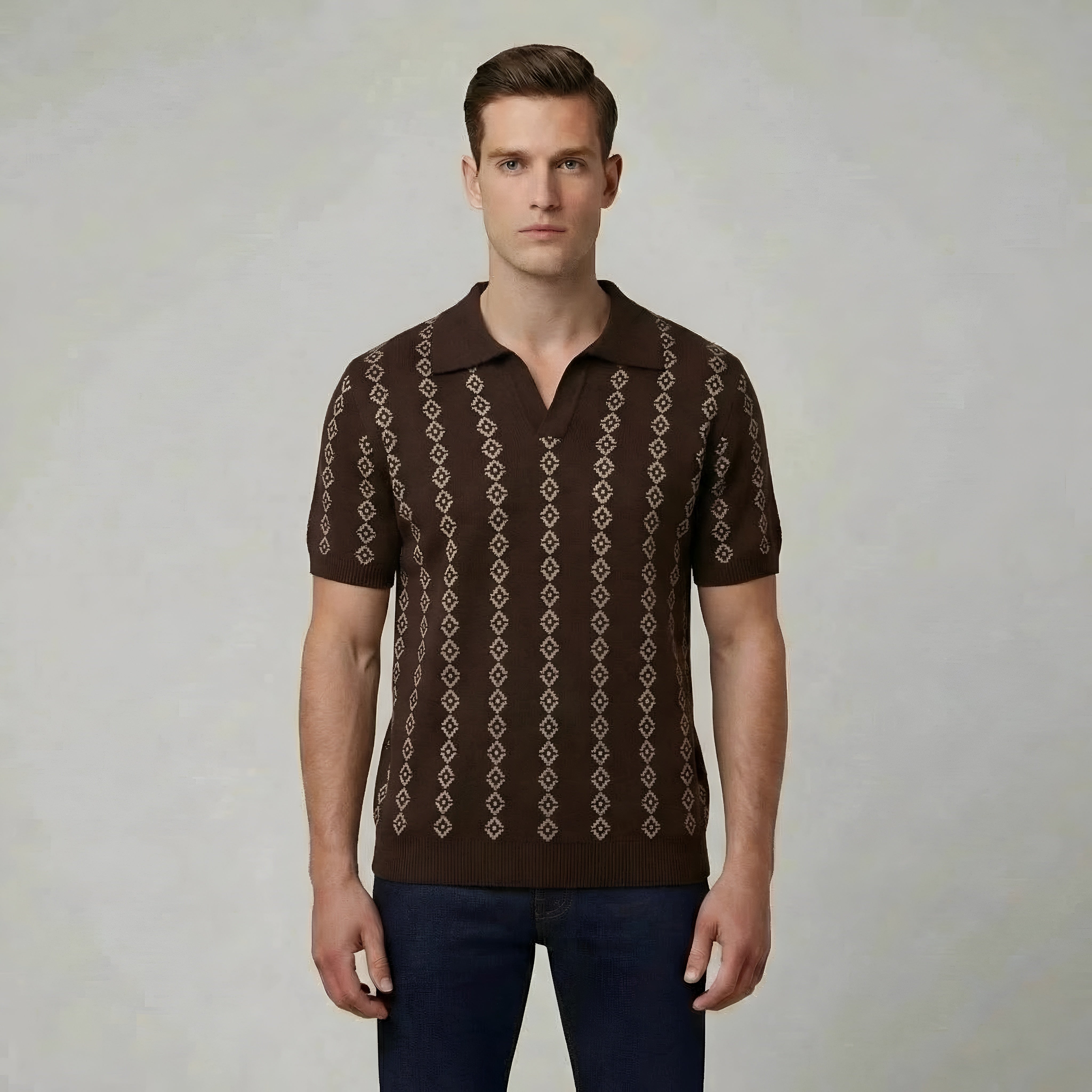 Men's short sleeve perforated polo shirt collar casual summer shirt