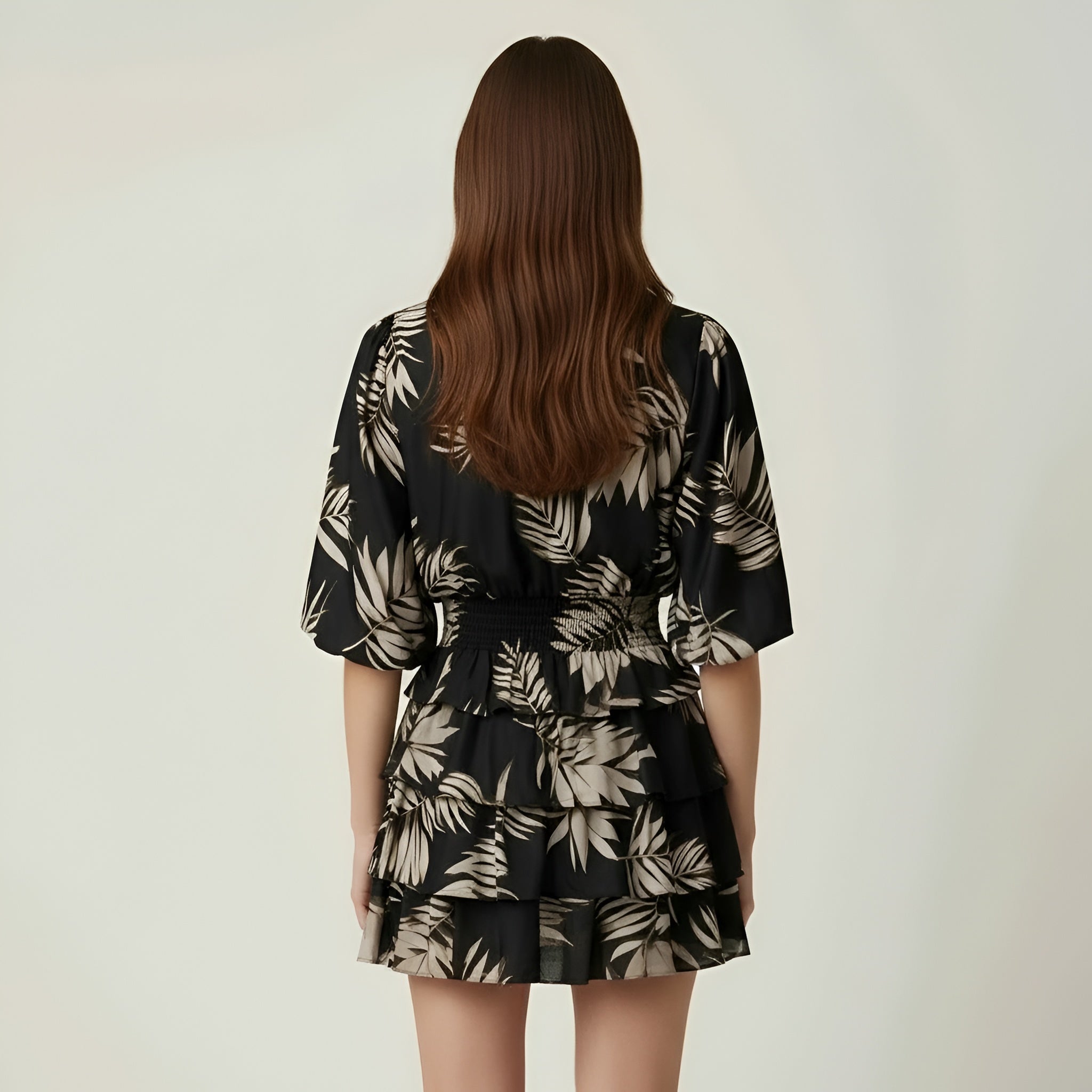 Vestido corto de mujer con volantes, estampado floral, manga amplia, escote en V, vestido casual de verano