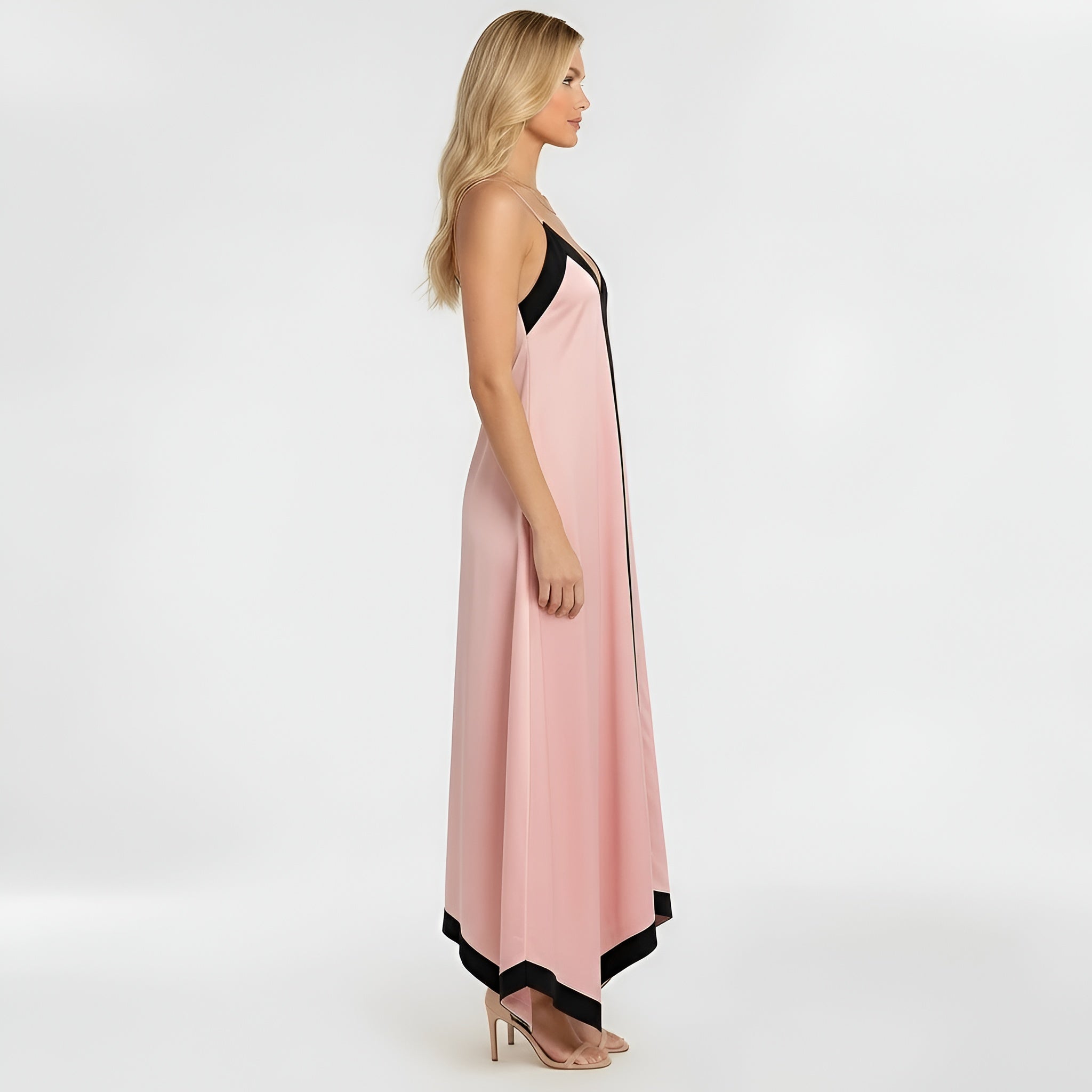 Abito lungo donna elegante con spalline sottili vestito maxi da sera con scollo V