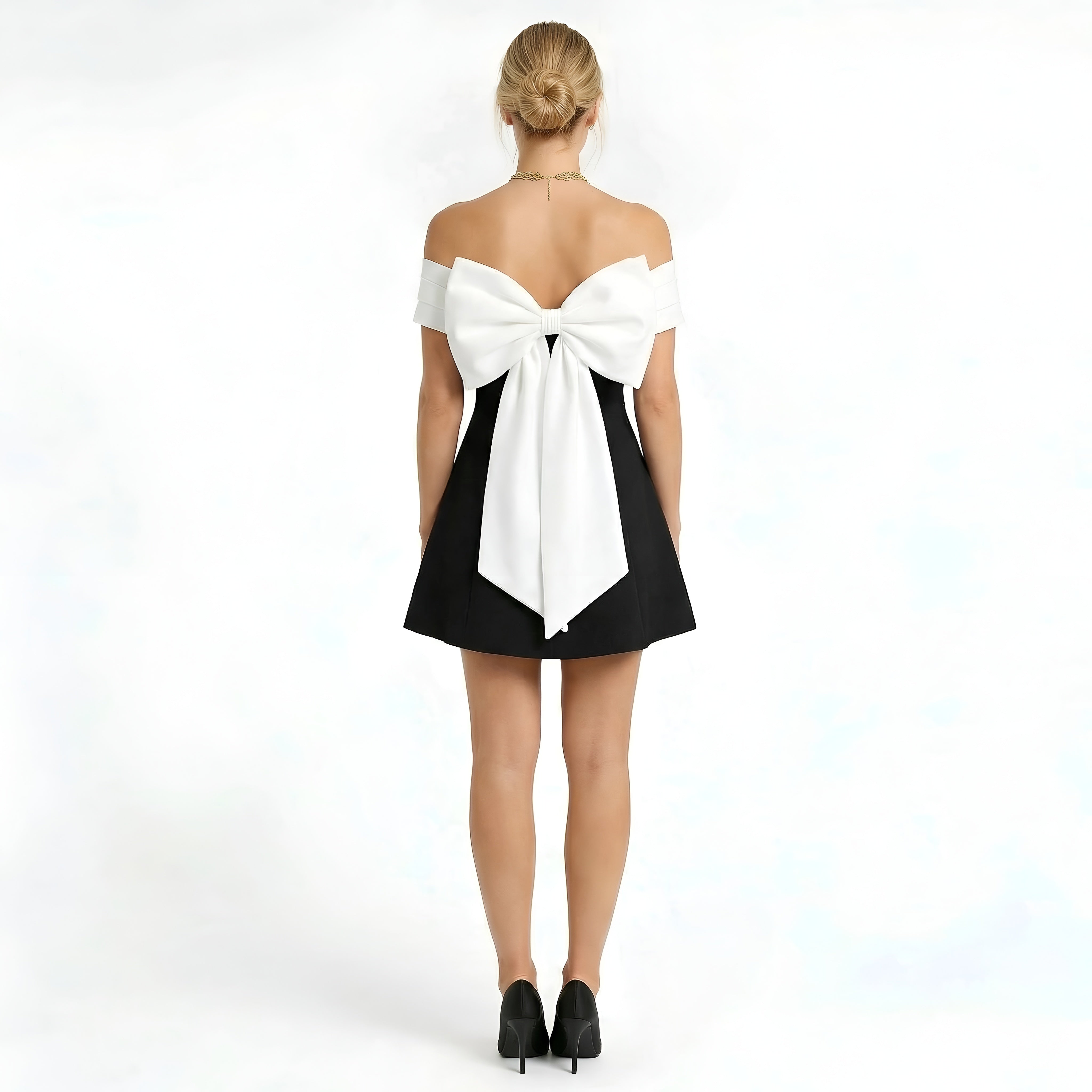 Vestido Corto Mujer Elegante Hombros Descubiertos Vestido Línea A para Noche y Ceremonia