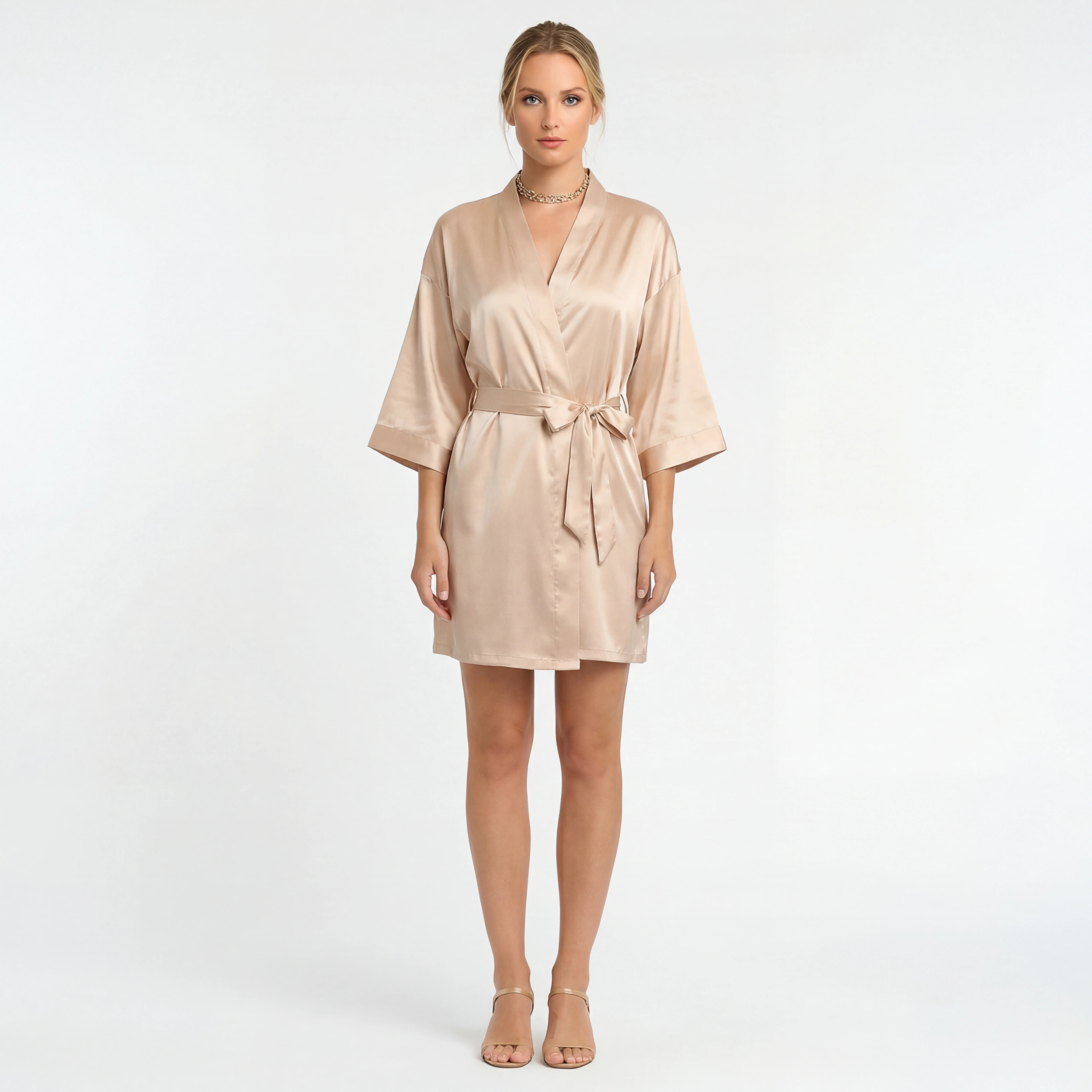 Bata de mujer de raso con cinturón kimono, vestido corto de noche elegante para mujer