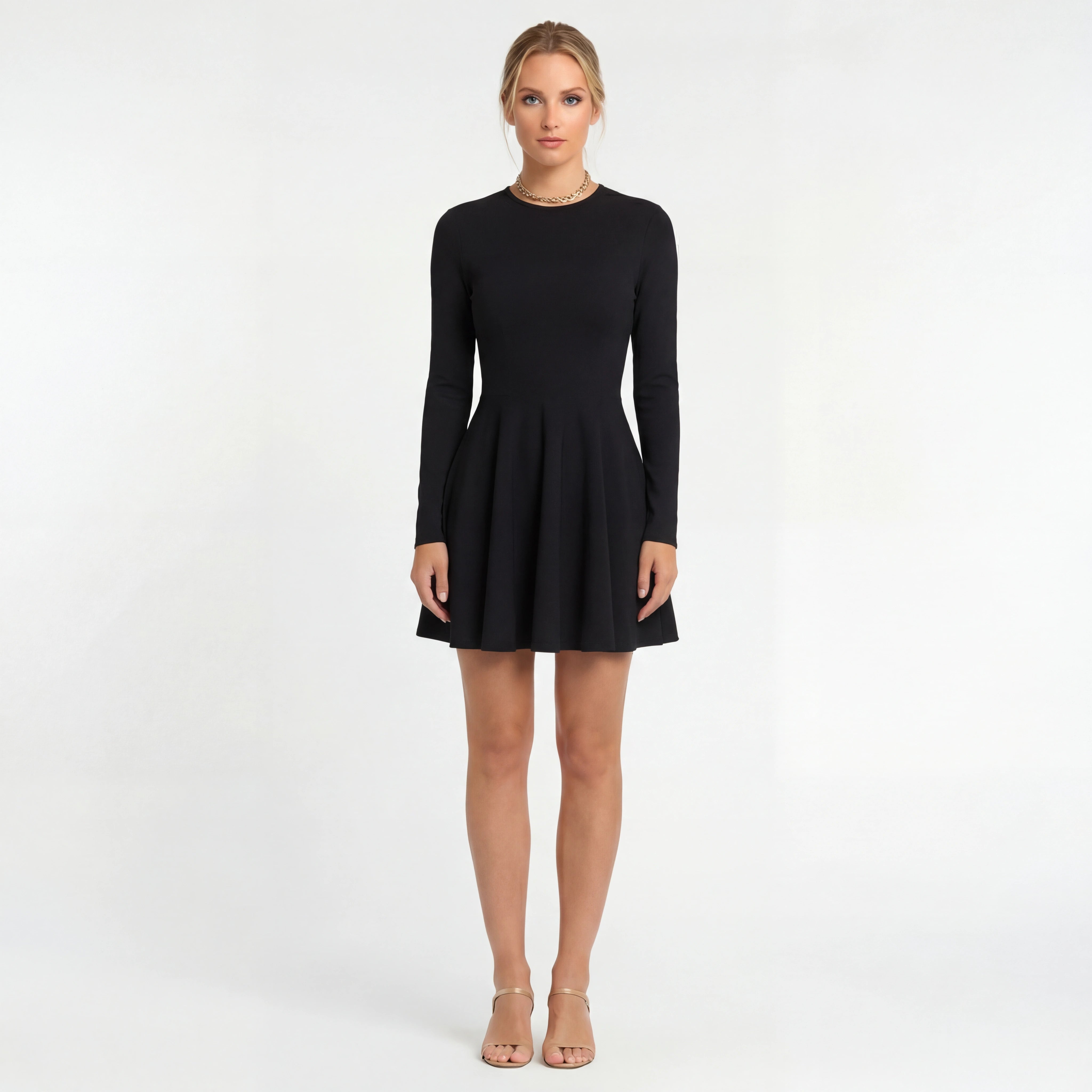 Robe courte femme à manches longues avec jupe évasée robe décontractée élégante