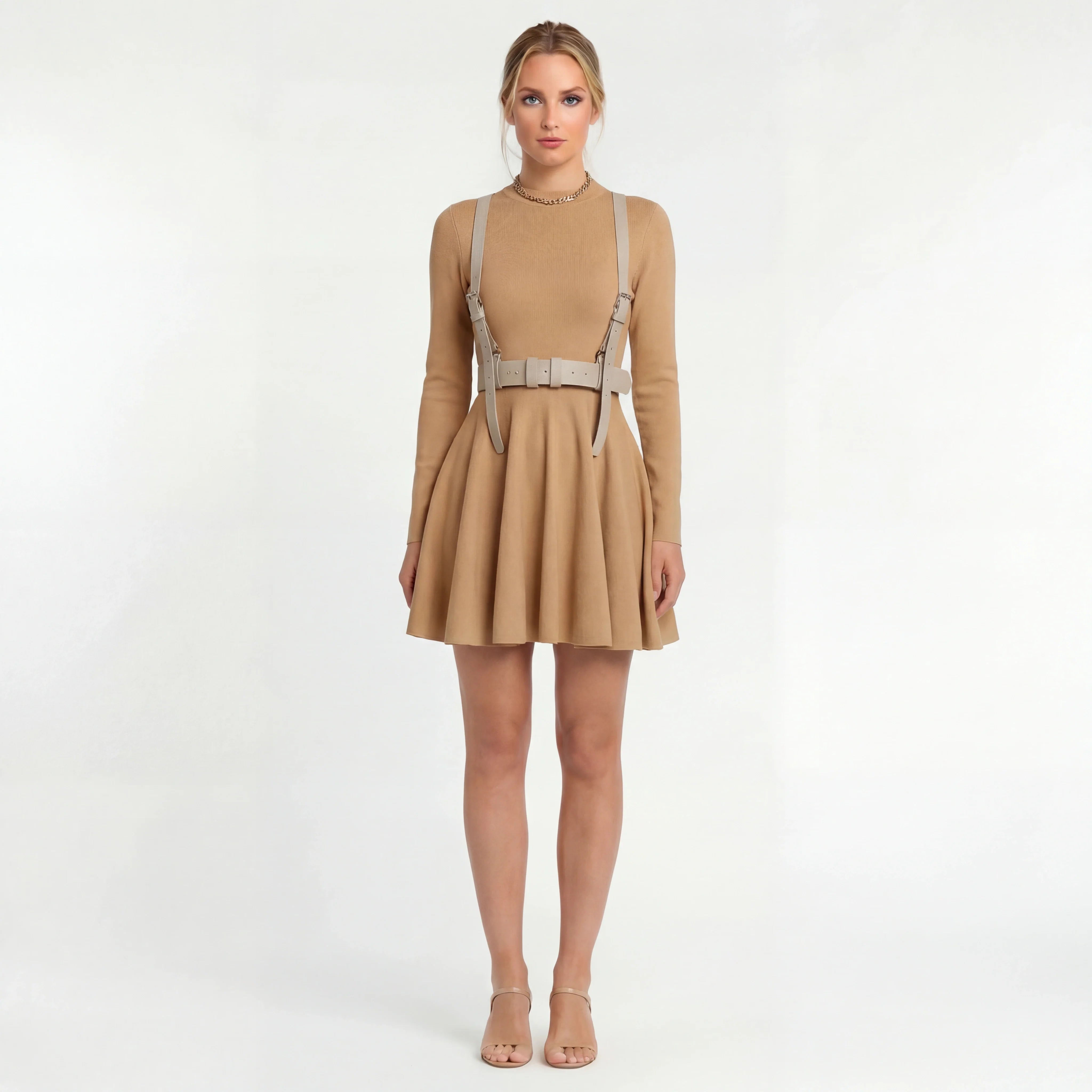 Robe courte femme manches longues avec jupe évasée robe décontractée élégante