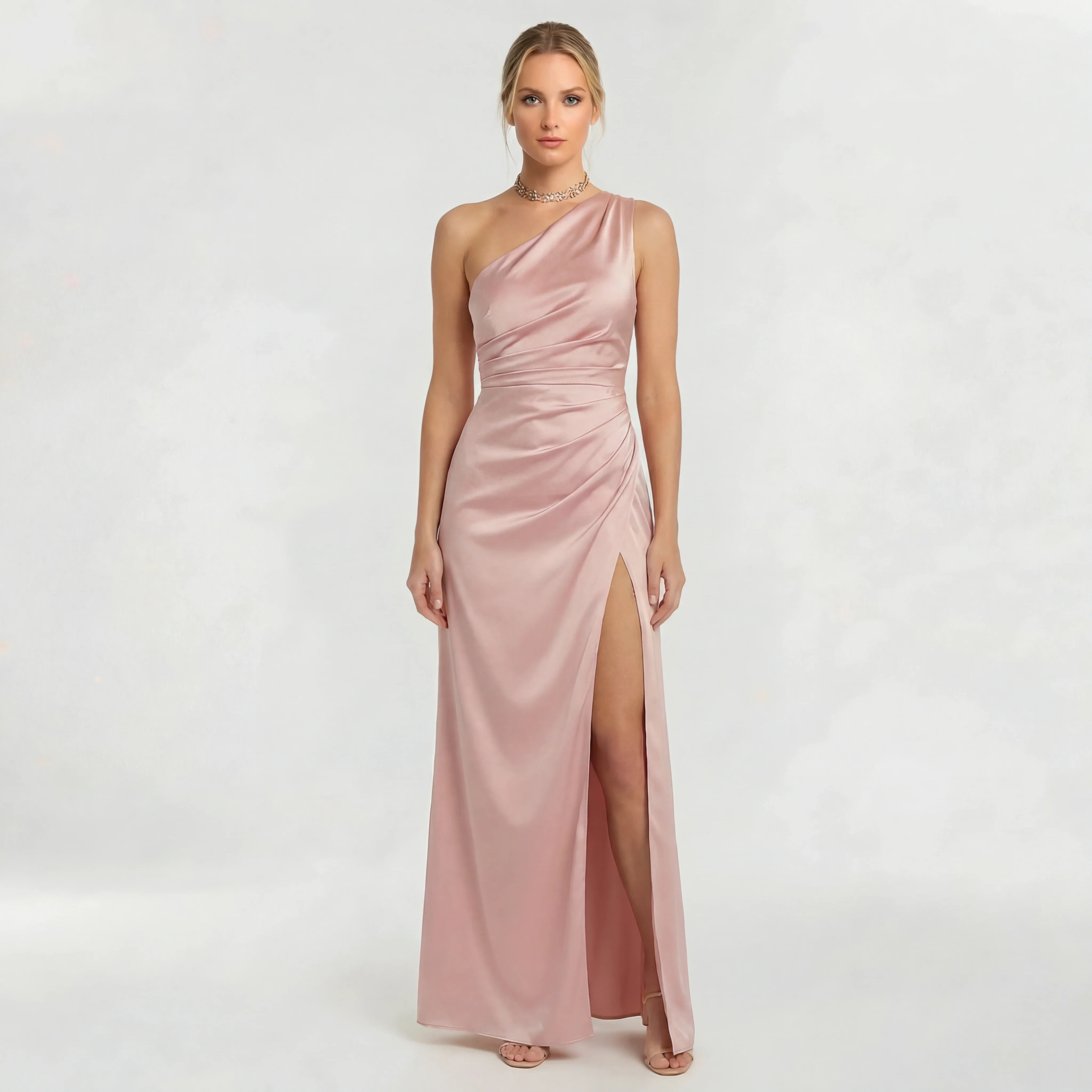 Vestido longo elegante ombro único feminino com fenda alta vestido de noite justo