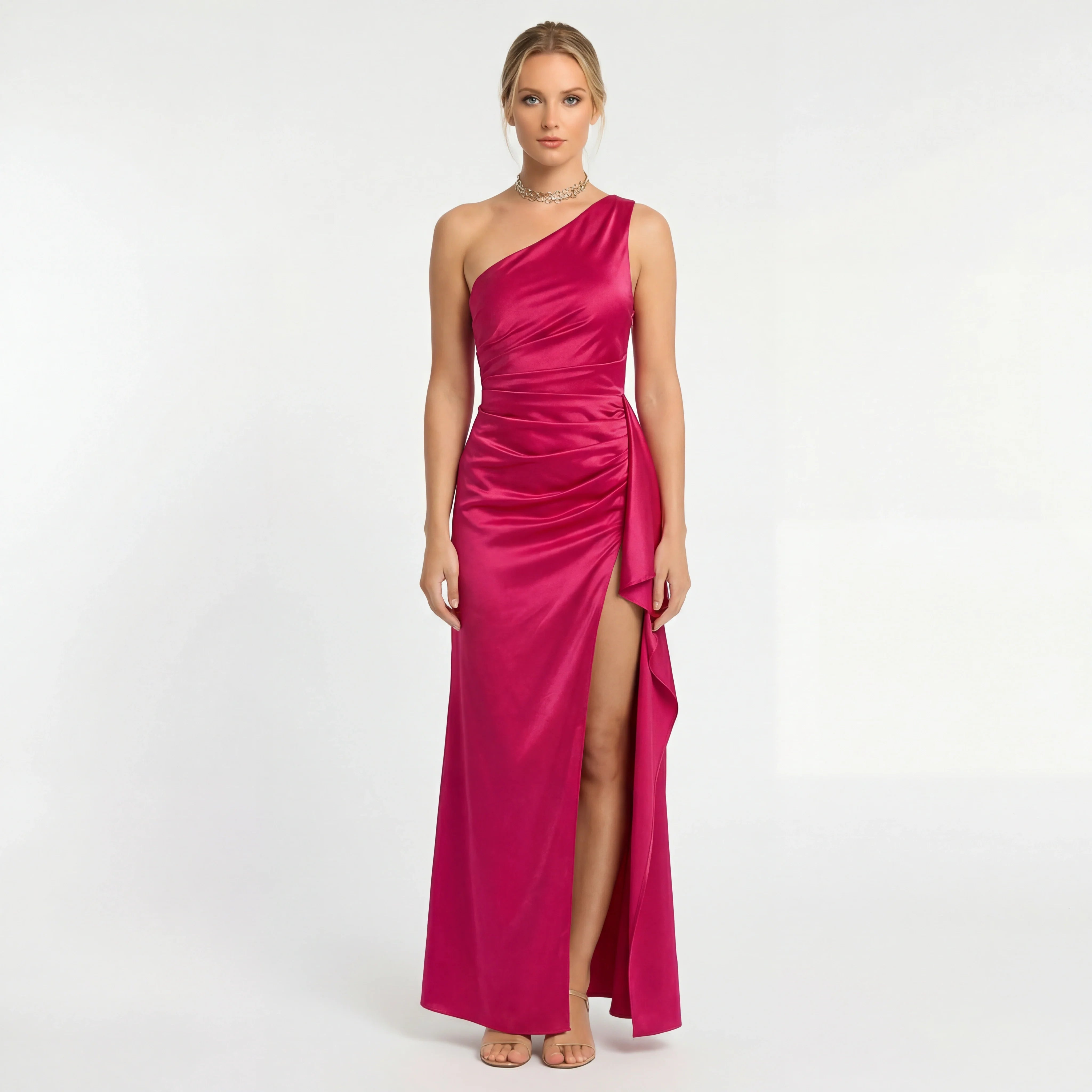 Vestido longo elegante ombro único feminino com fenda alta vestido de noite justo