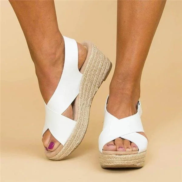 Women's Platform Sandals with Wedge in Rope and Crossed Straps