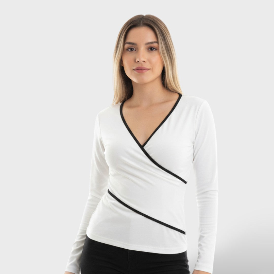 Elegant krydset bluse til kvinder med kontrastkanter