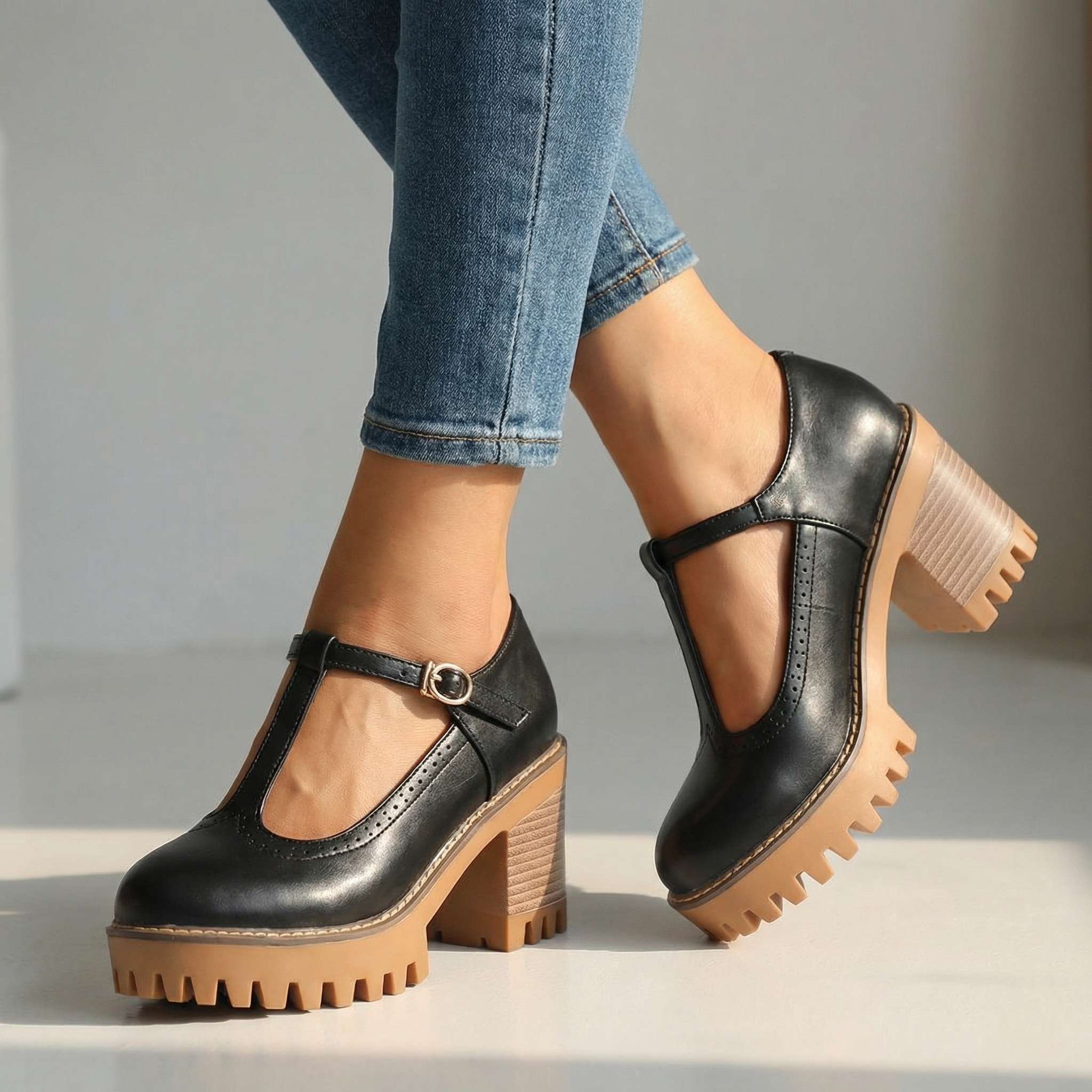 Mary Jane Stiletto Heels with T-Strap