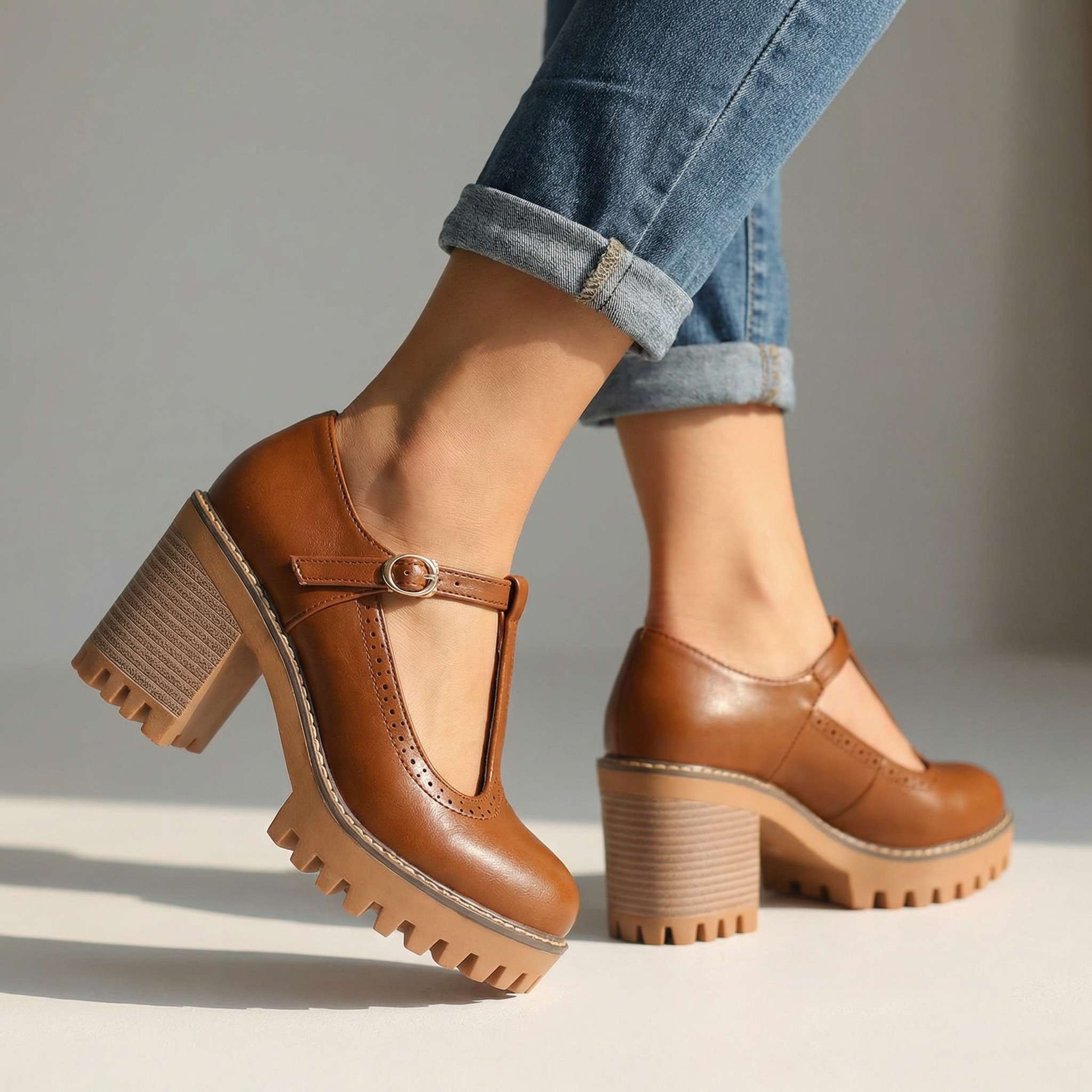 Mary Jane Stiletto Heels with T-Strap
