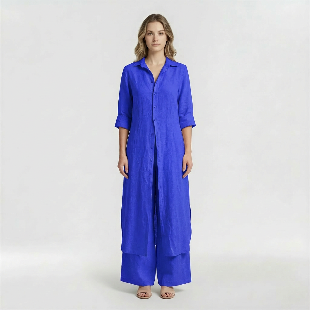 Women's 2-piece set with long shirt and cotton pants, casual elegant set