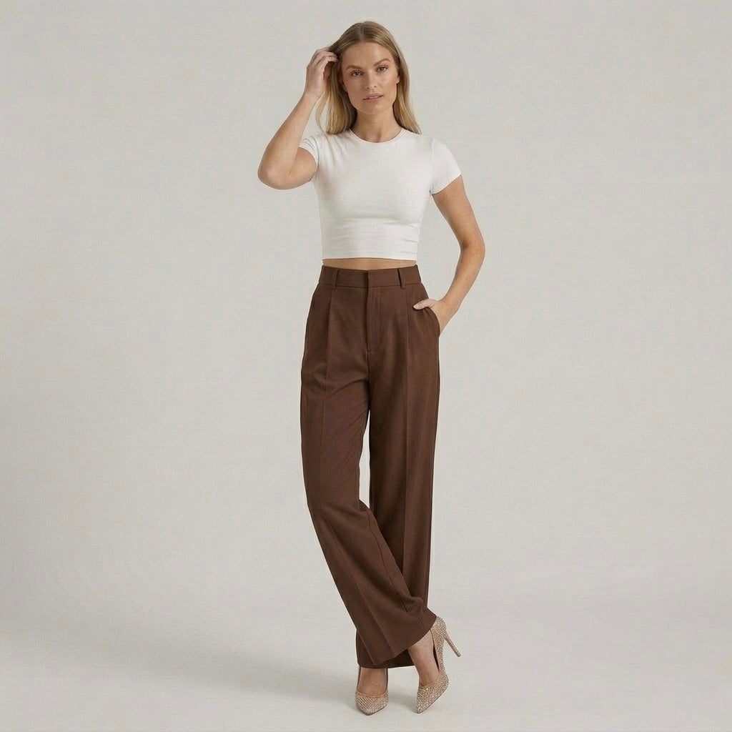 Γυναικεία Εleganti Παντελόνια με Φαρδιά Πόδια – Casual Chic Παντελόνια με Ψηλή Μέση