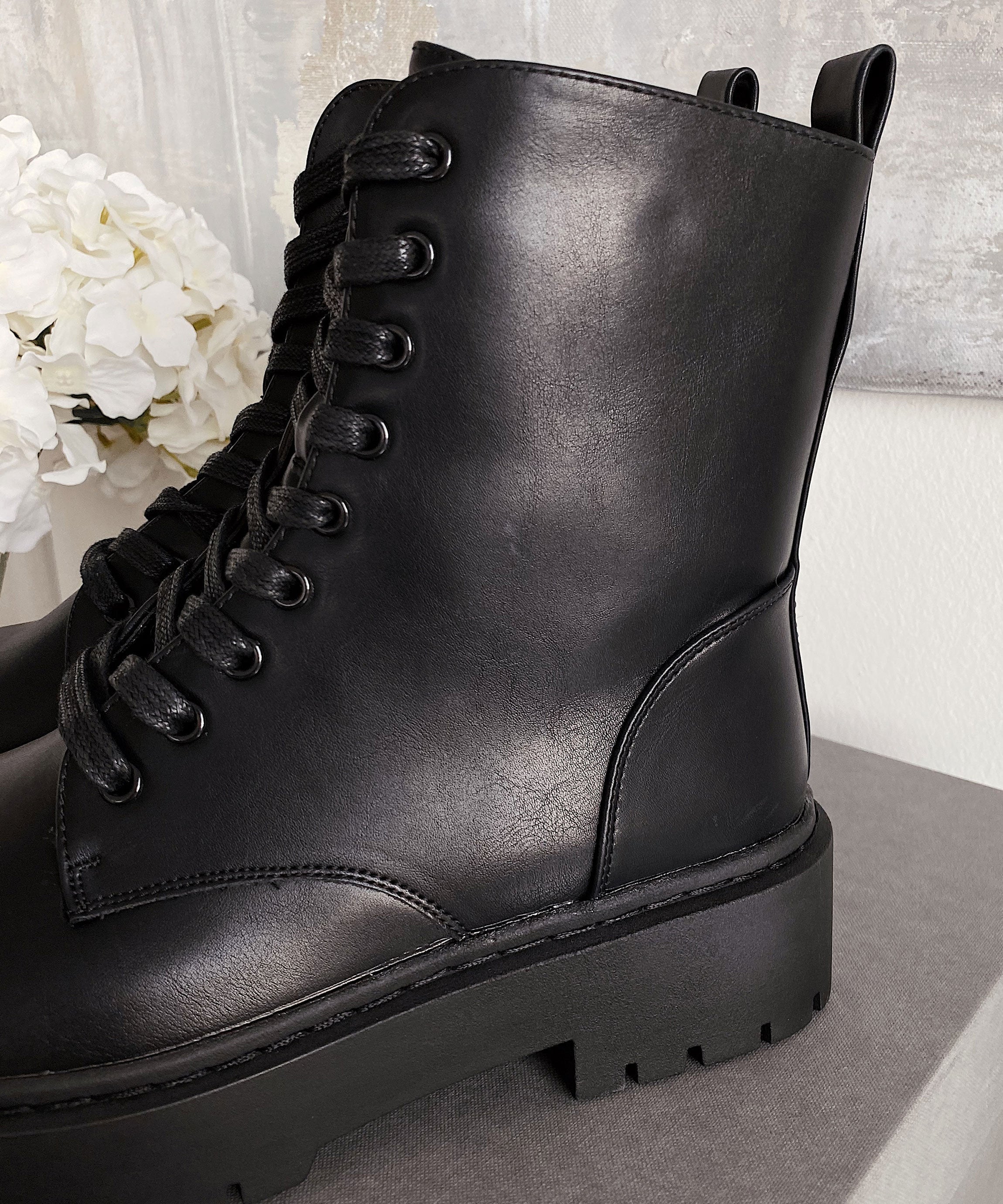 Stivaletti da Combattimento con Zeppa da Donna | Stivaletti con Lacci e Suola Spessa