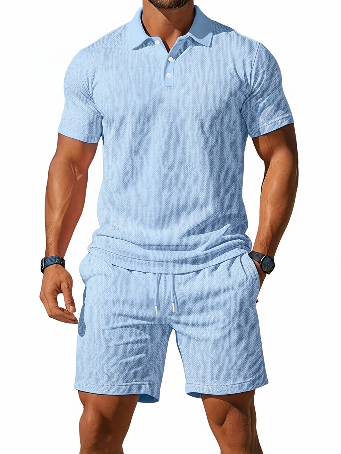 Ensemble polo et short pour homme avec col polo et cordon de serrage