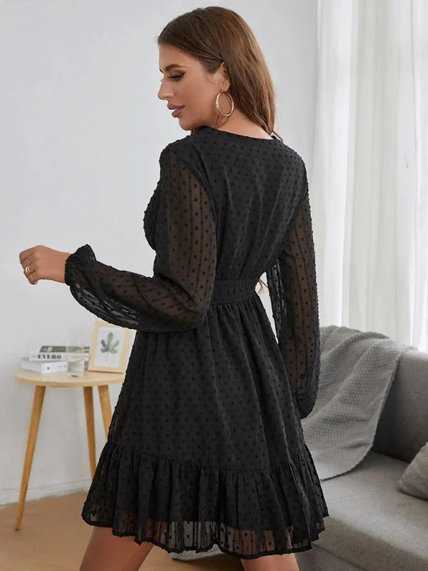 Christy Abito a Pois Donna – Vestito Fit & Flare Leggero con Maniche Lunghe e Motivo Casual