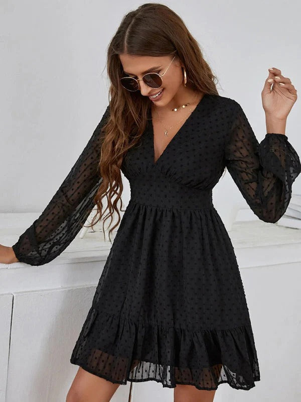 Christy Abito a Pois Donna – Vestito Fit & Flare Leggero con Maniche Lunghe e Motivo Casual