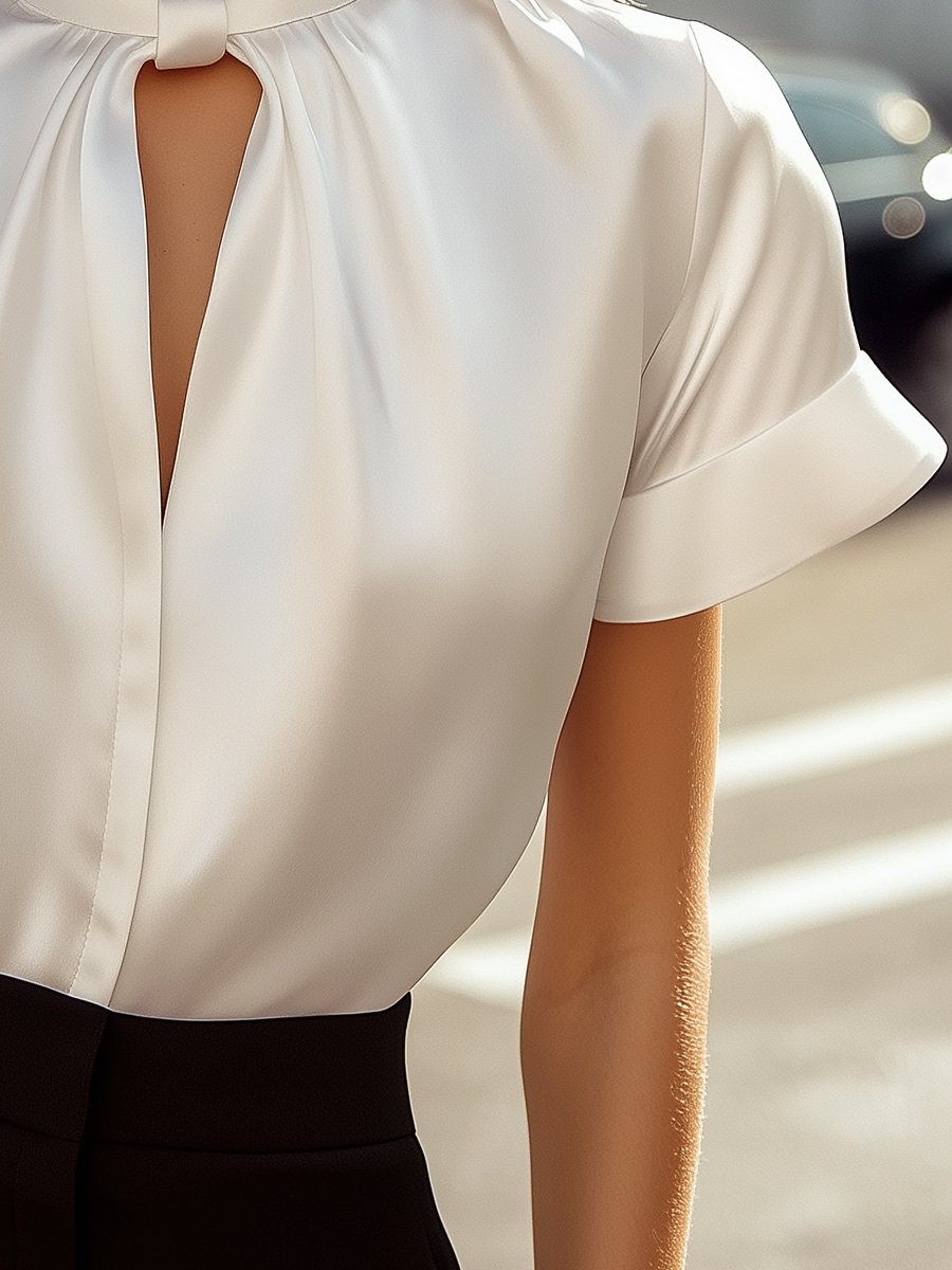 Blusa elegante de raso con cuello anudado chic