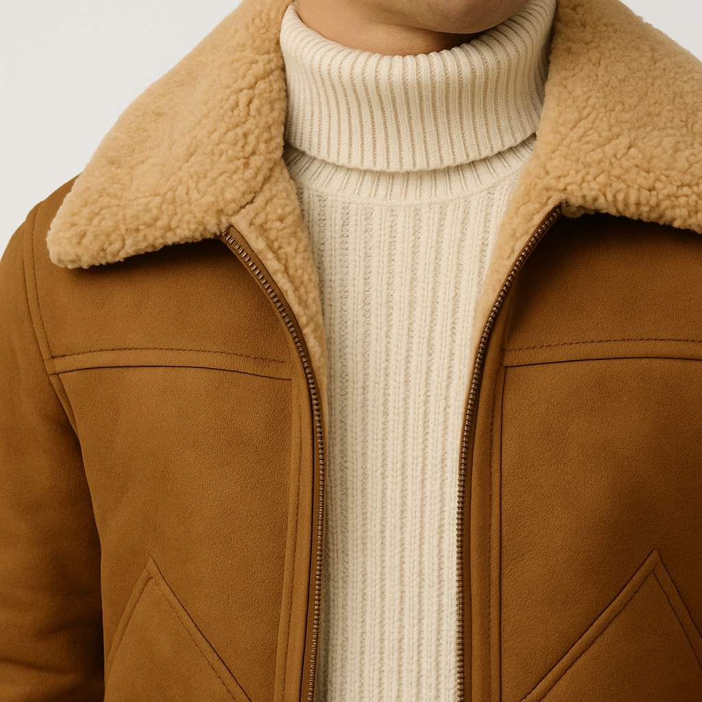 Valerios Fashion Men's Winter Shearling Jacket
