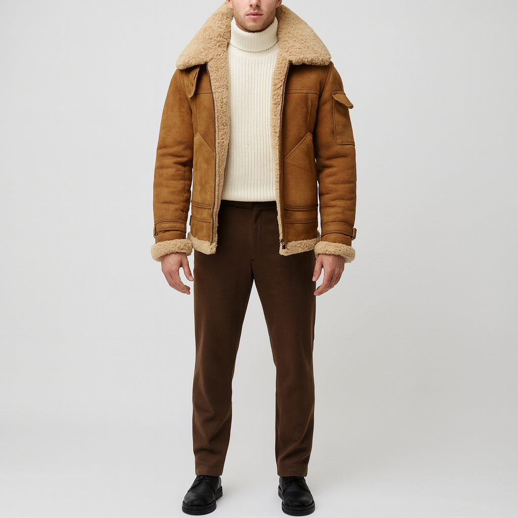 Valerios Fashion Men's Winter Shearling Jacket