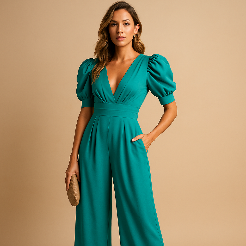 Tuta Intera da Donna Elegante con Scollo a V e Pantaloni Palazzo