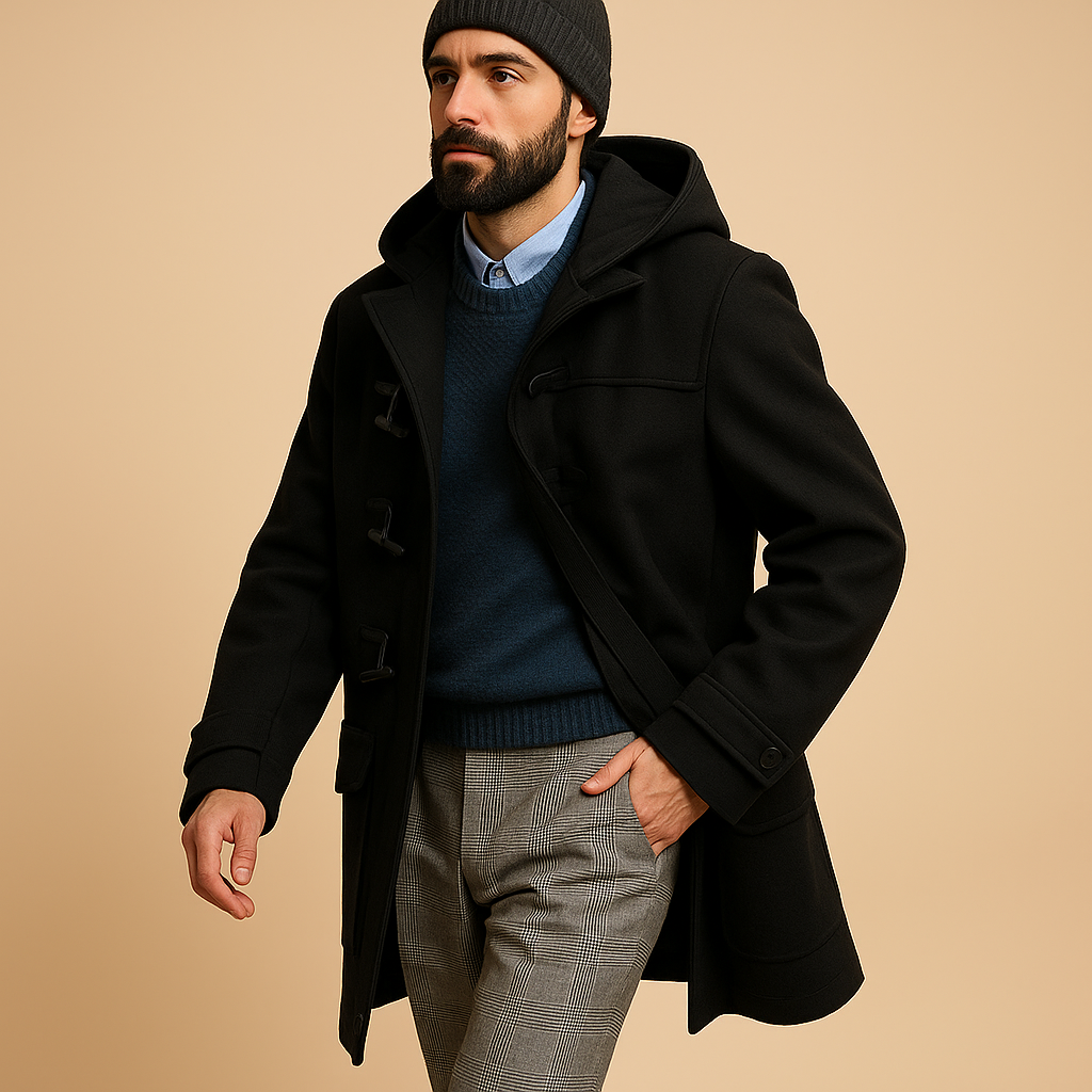 Chaqueta de invierno elegante Montgomery para hombre con capucha