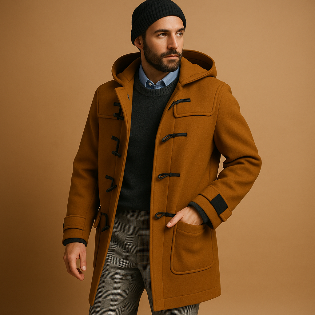 Chaqueta de invierno elegante Montgomery para hombre con capucha