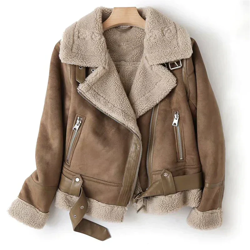 Giacca Aviatore da Donna con Tasche Frontali in Shearling | Giubbotto Biker Invernale Caldo