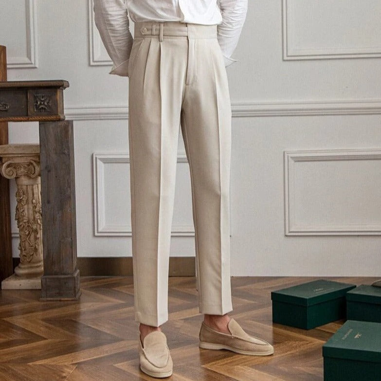 Pantaloni Eleganți Bărbați Croitorie Plisare Picior Drept