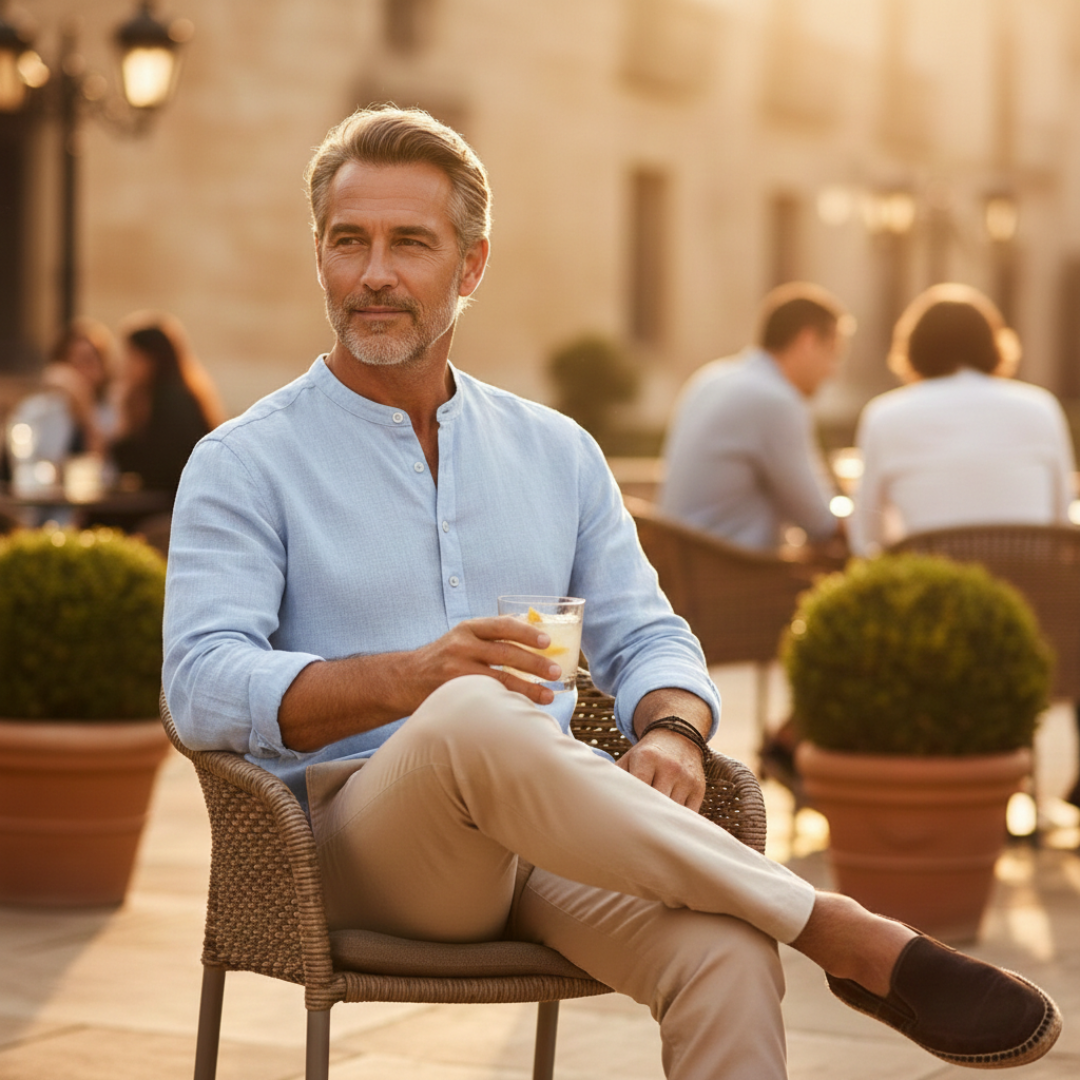 Men's Long Sleeve Linen Henley Shirt