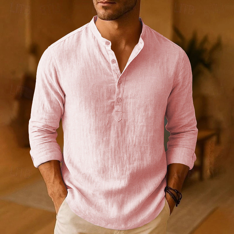 Men's Long Sleeve Linen Henley Shirt