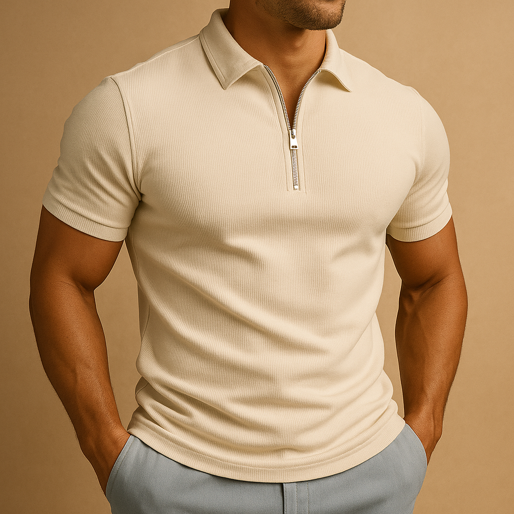 Men's Polo with Zip Slim Fit Modern Breathable Elegant Casual
