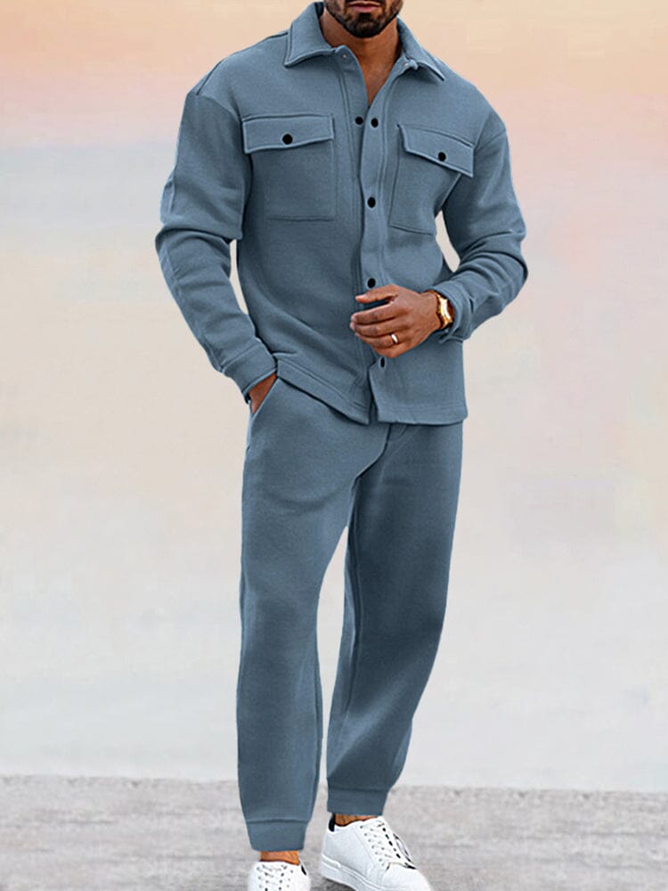 Completo da Uomo con Giacca a Bottoni e Pantaloni Jogger | Camicia a Maniche Lunghe e Pantaloni Coordinati