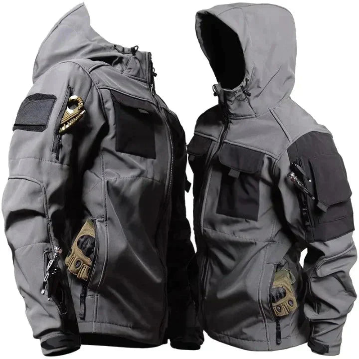 Men's Waterproof Tactical Softshell Jacket with Hood | Outdoor Jacket with Multiple Pockets