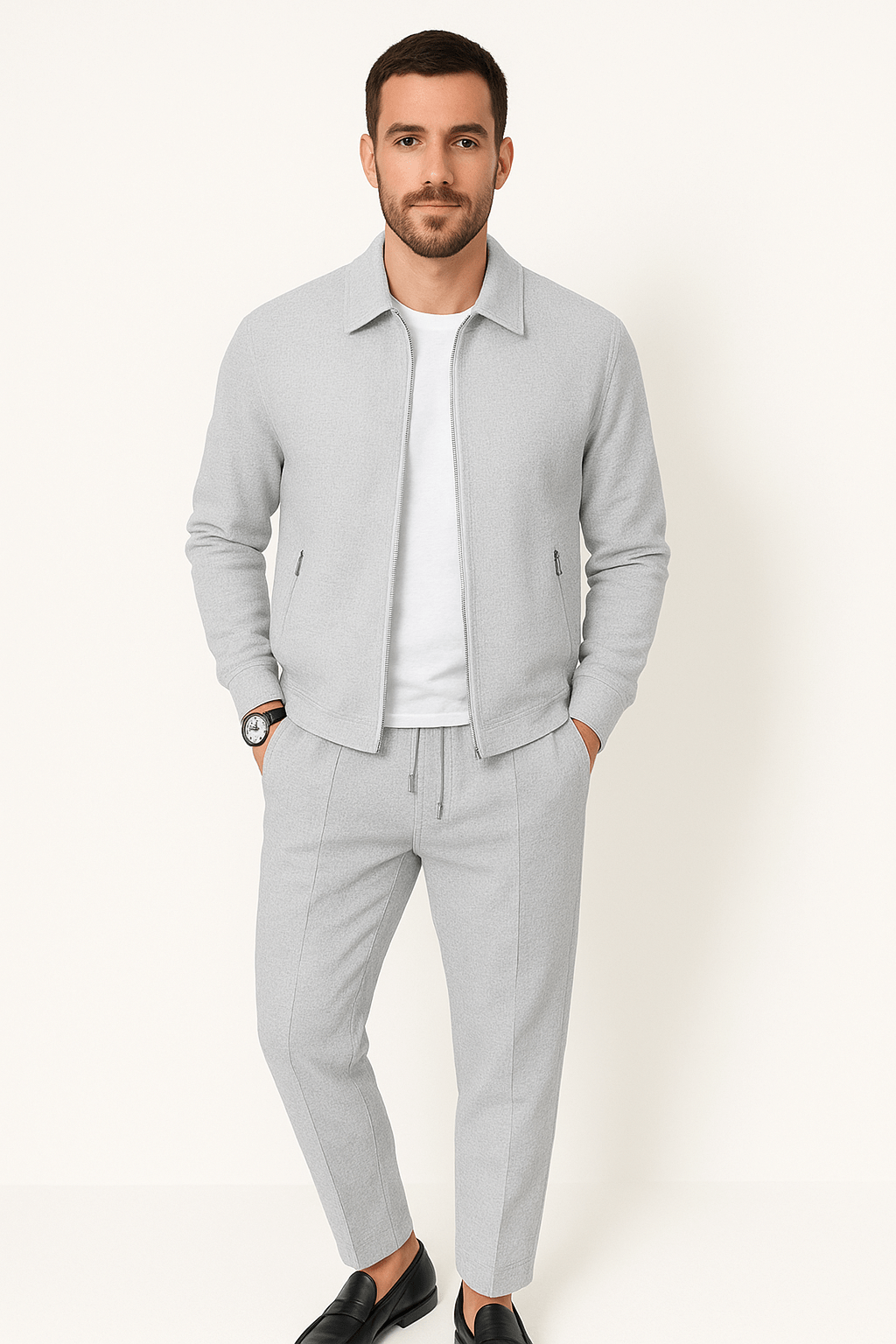 Completo da Uomo con Giacca e Pantaloni con Cerniera Casual | Set Minimalista Due Pezzi