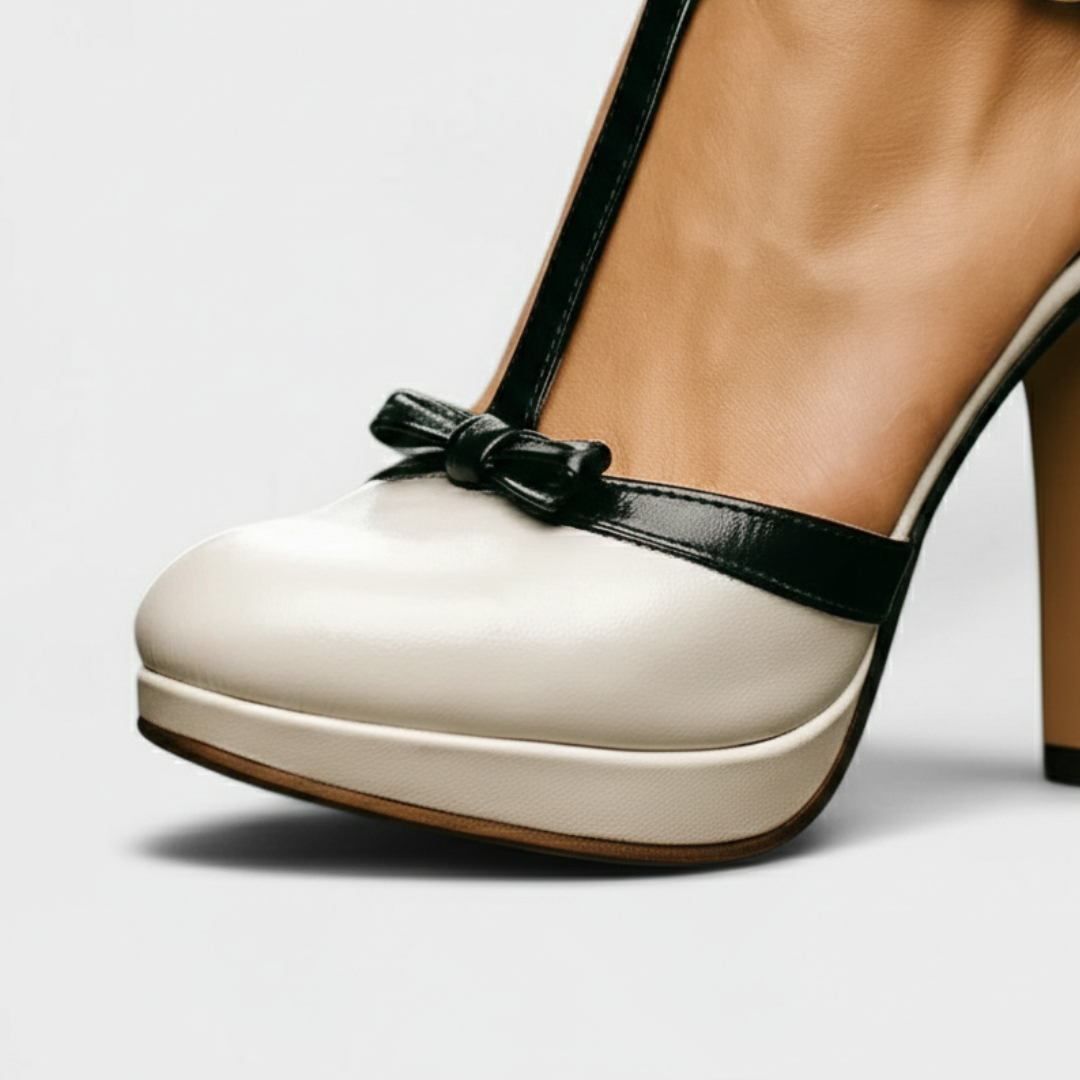 Vera | Women's Platform High Heels with T-Strap and Bow Detail