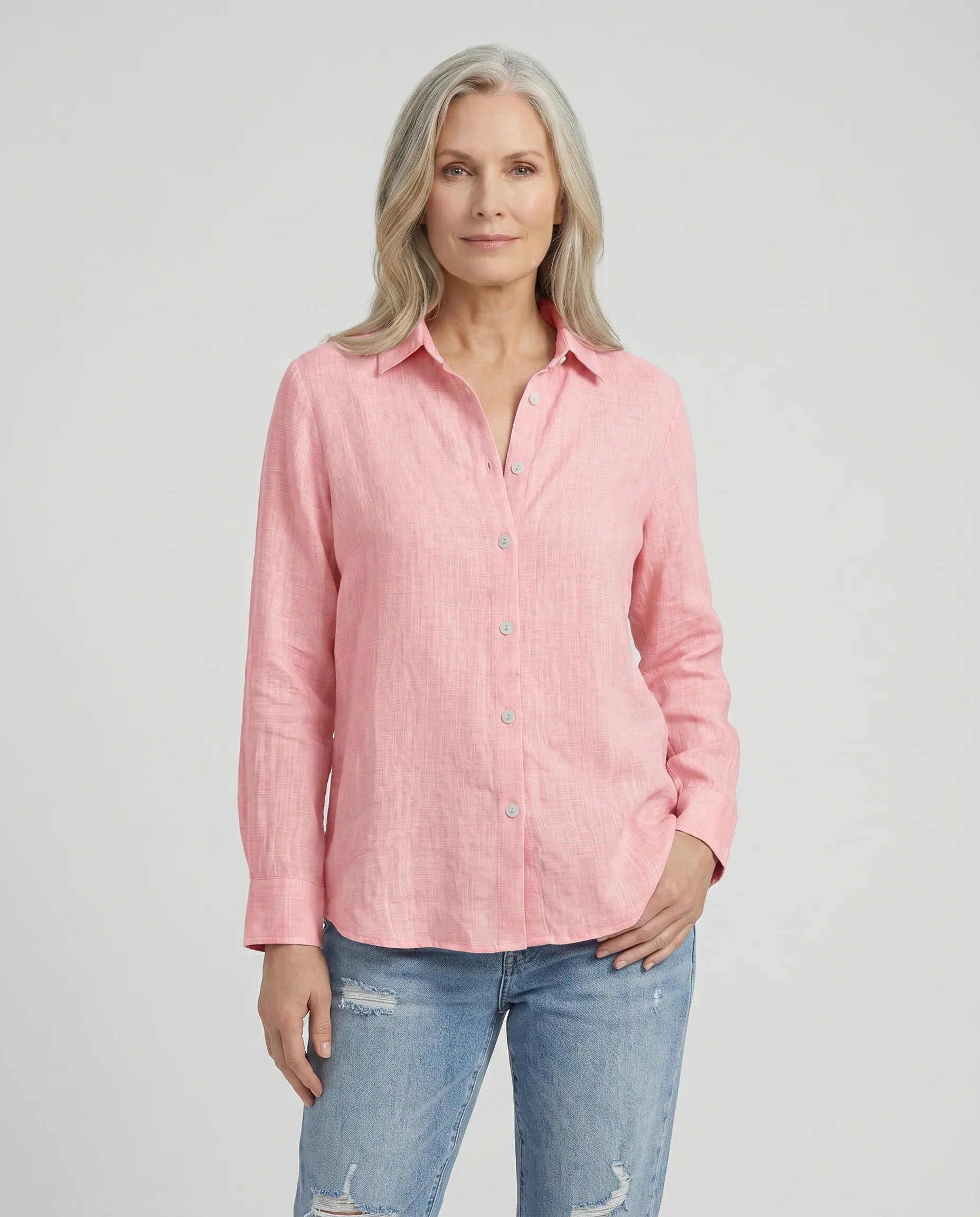 Women's Shirt in Linen and Cotton with Classic Collar