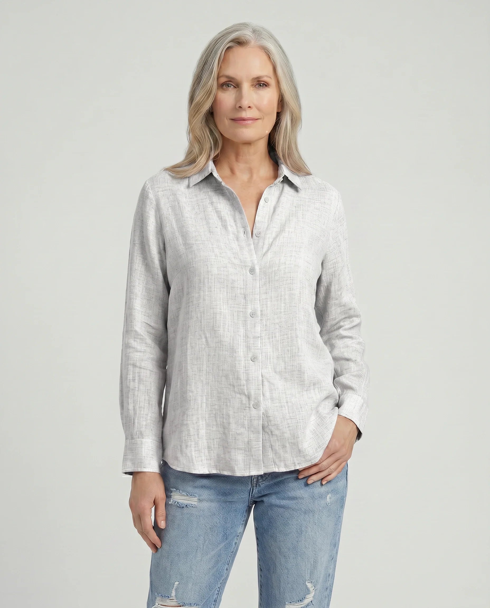 Women's Shirt in Linen and Cotton with Classic Collar