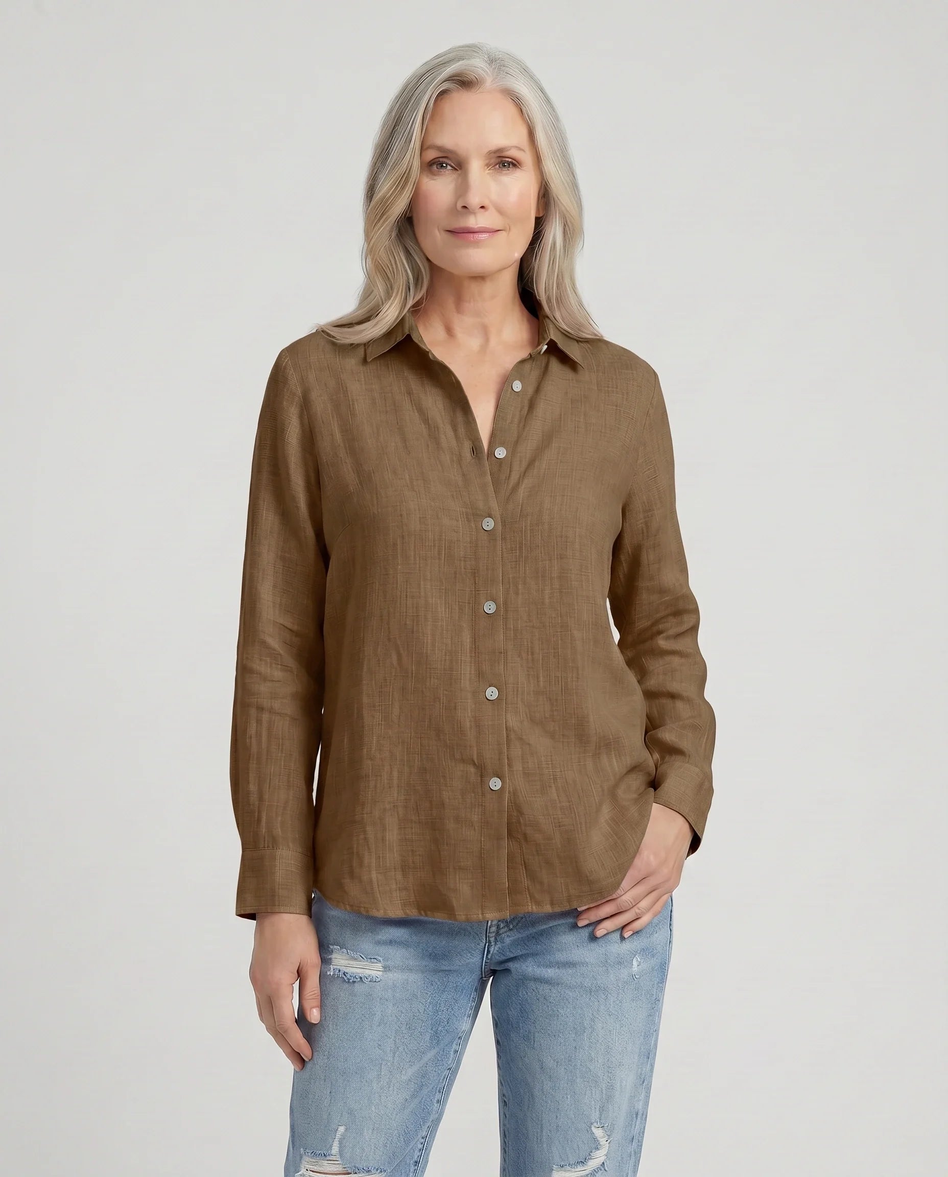 Women's Shirt in Linen and Cotton with Classic Collar