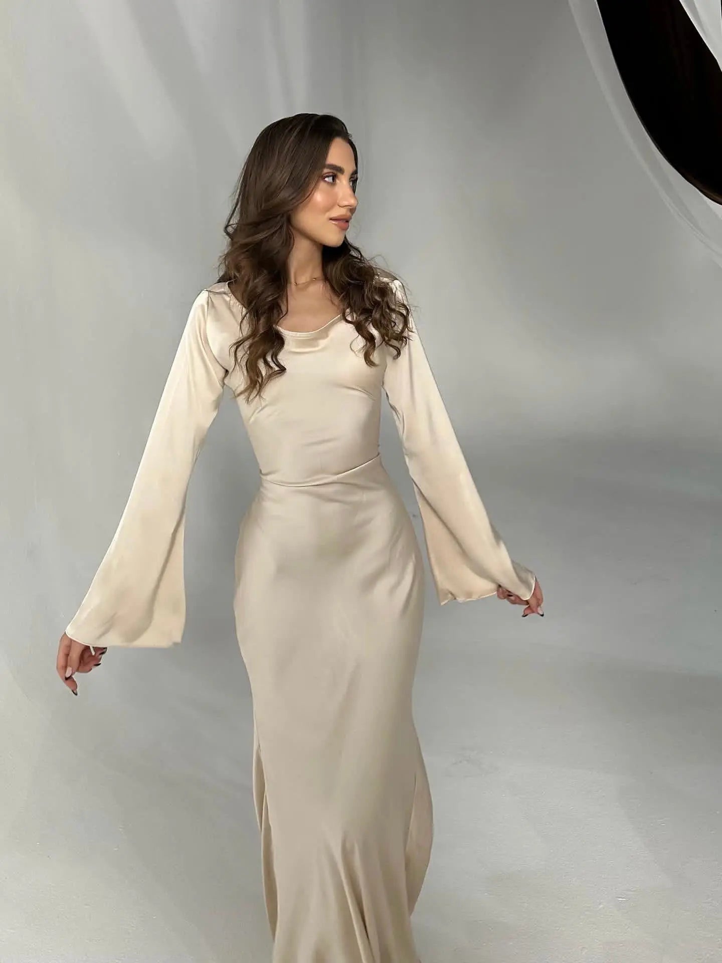 Elegant maxi dress with long sleeves and tailored fit for women