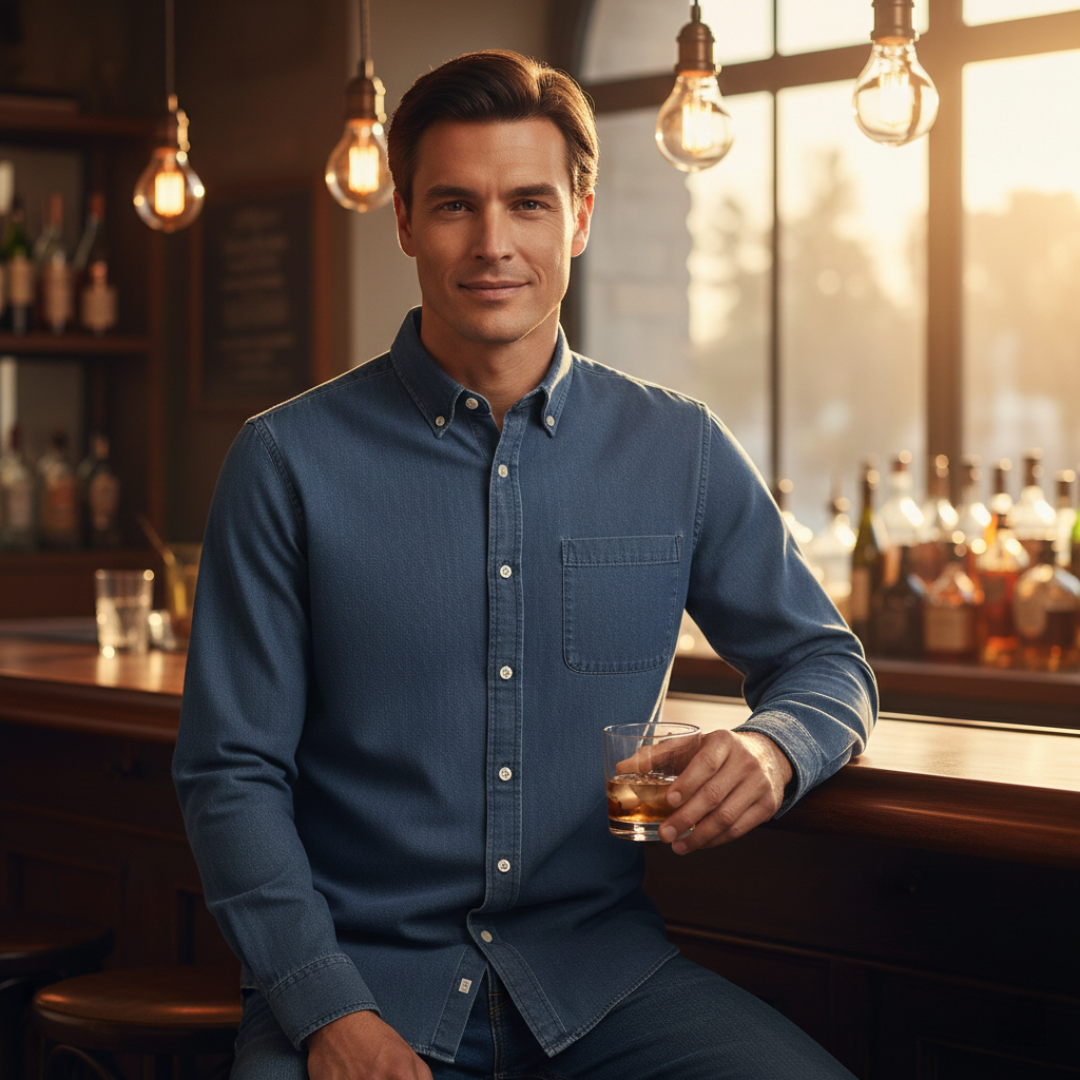 Chemise en lin homme à manches longues avec col boutonné