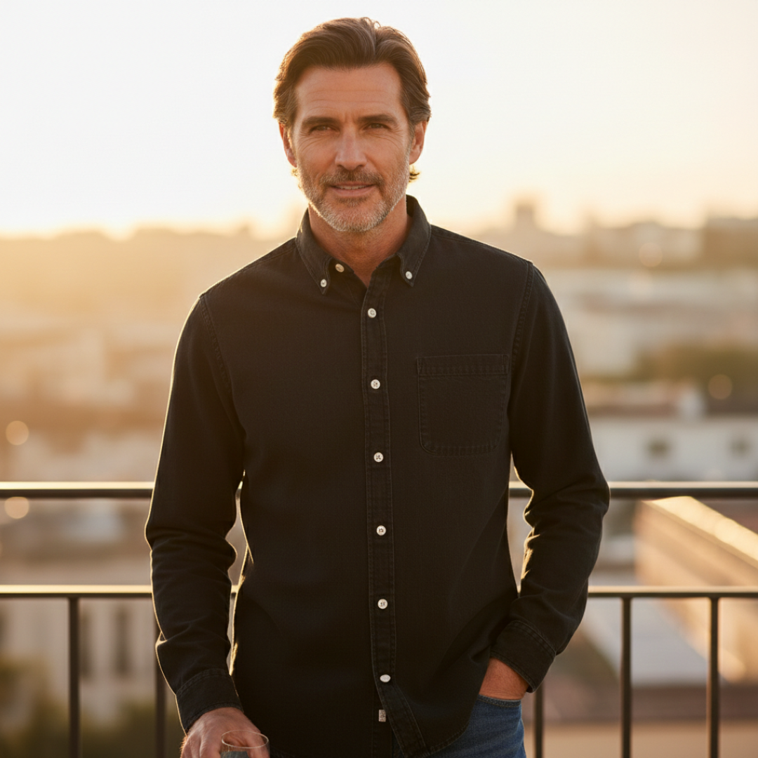 Chemise en lin homme à manches longues avec col boutonné