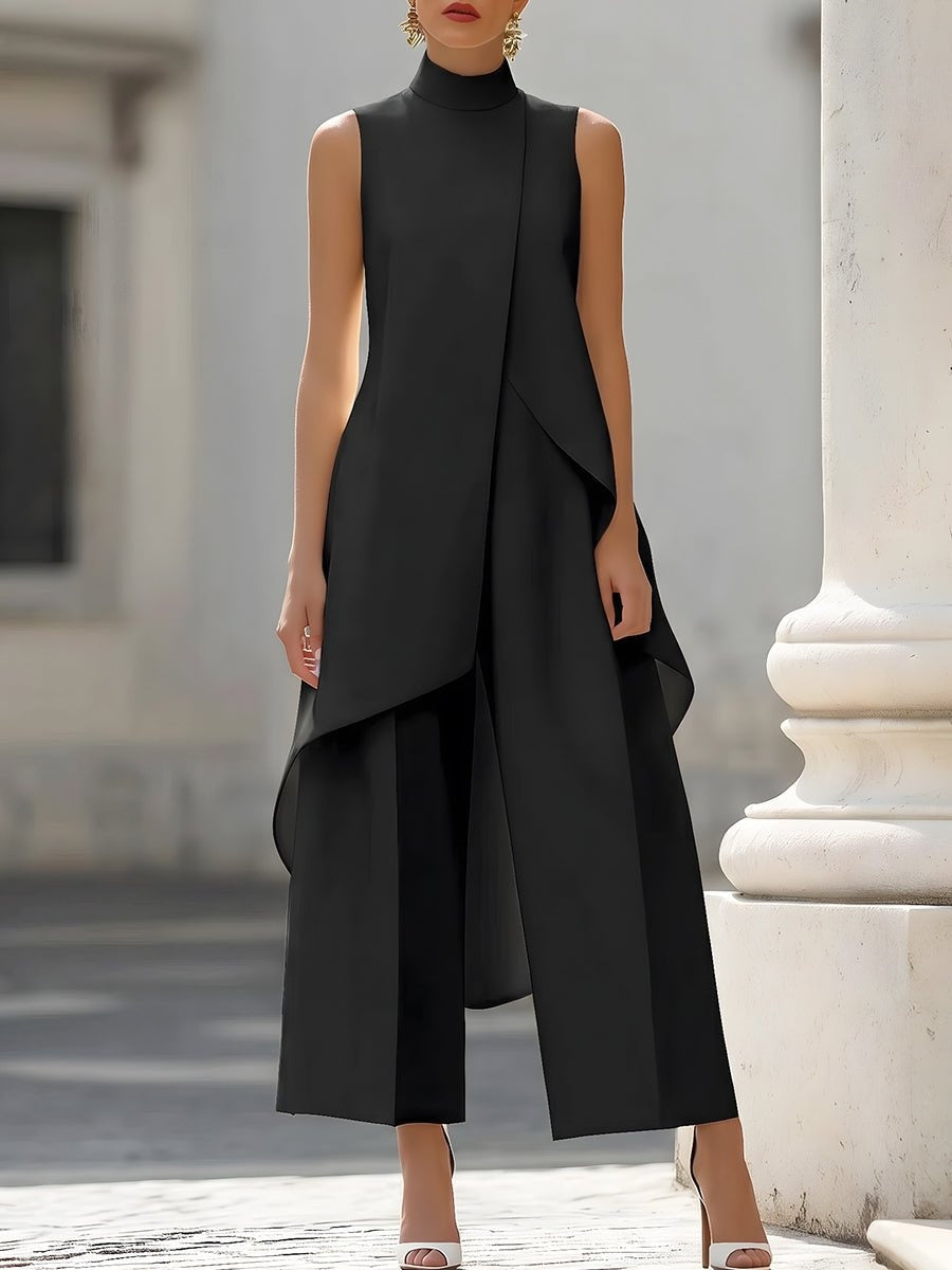 Completo Due Pezzi da Donna con Tunica Asimmetrica e Pantaloni Palazzo