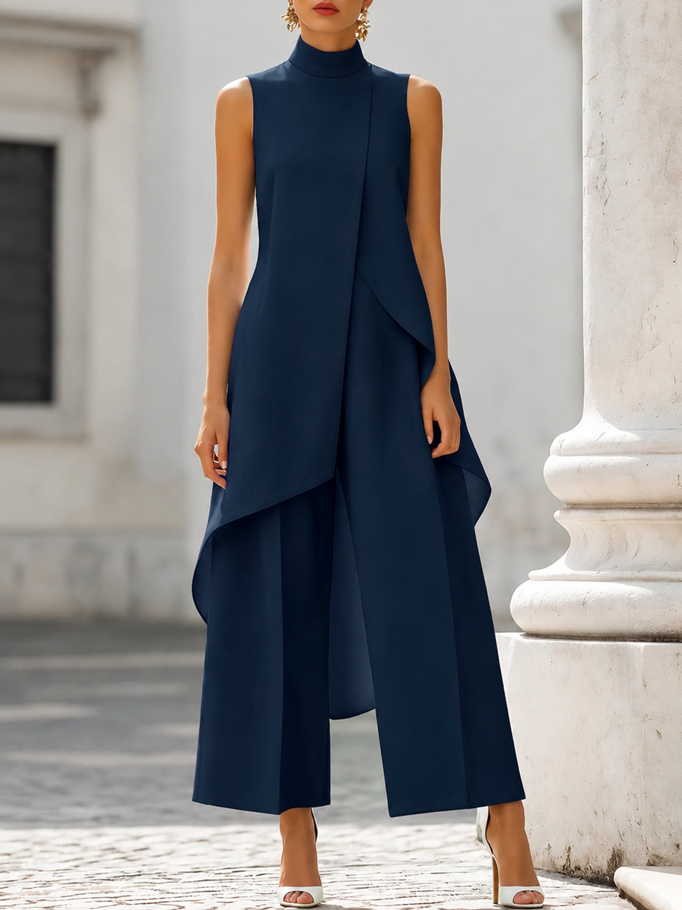 Completo Due Pezzi da Donna con Tunica Asimmetrica e Pantaloni Palazzo