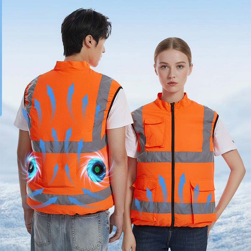 Chladicí vesta s ventilátory a reflexními pruhy