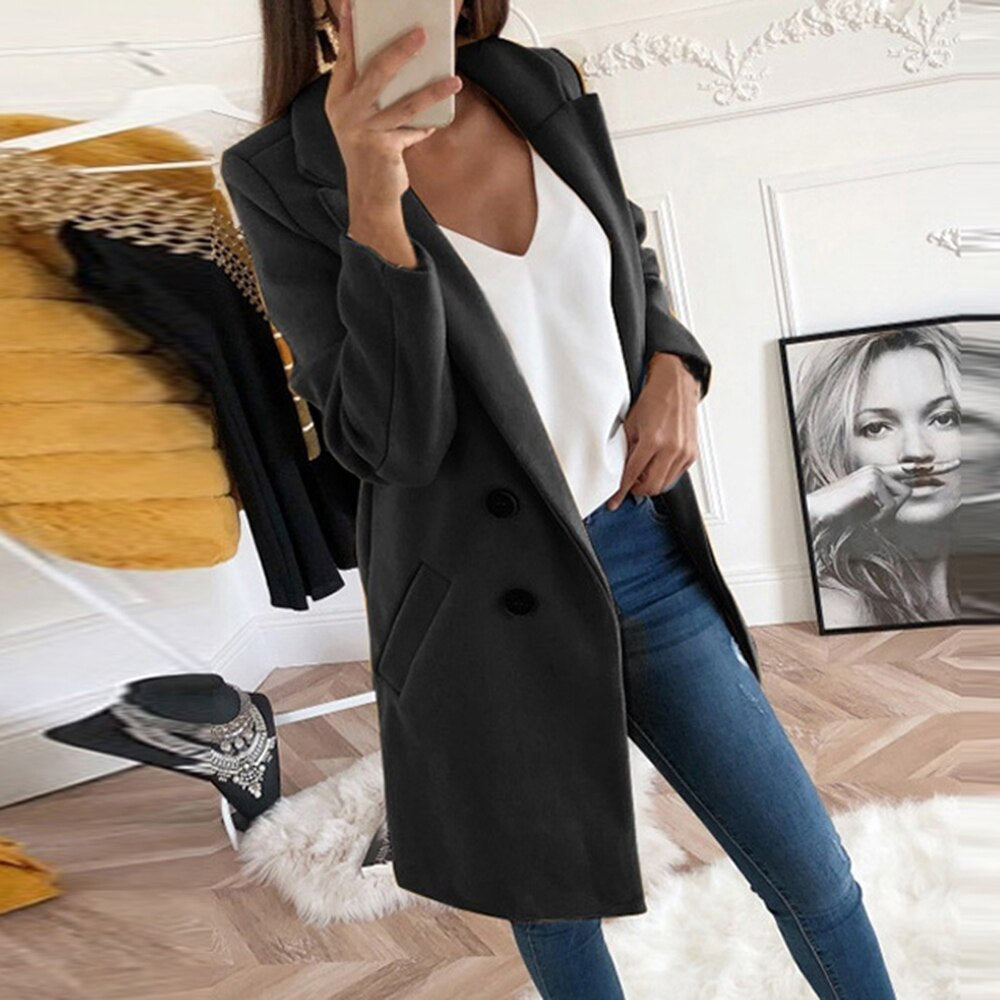 Cappotto Blazer Lungo da Donna Caldo a Doppio Petto | Soprabito Invernale Comodo