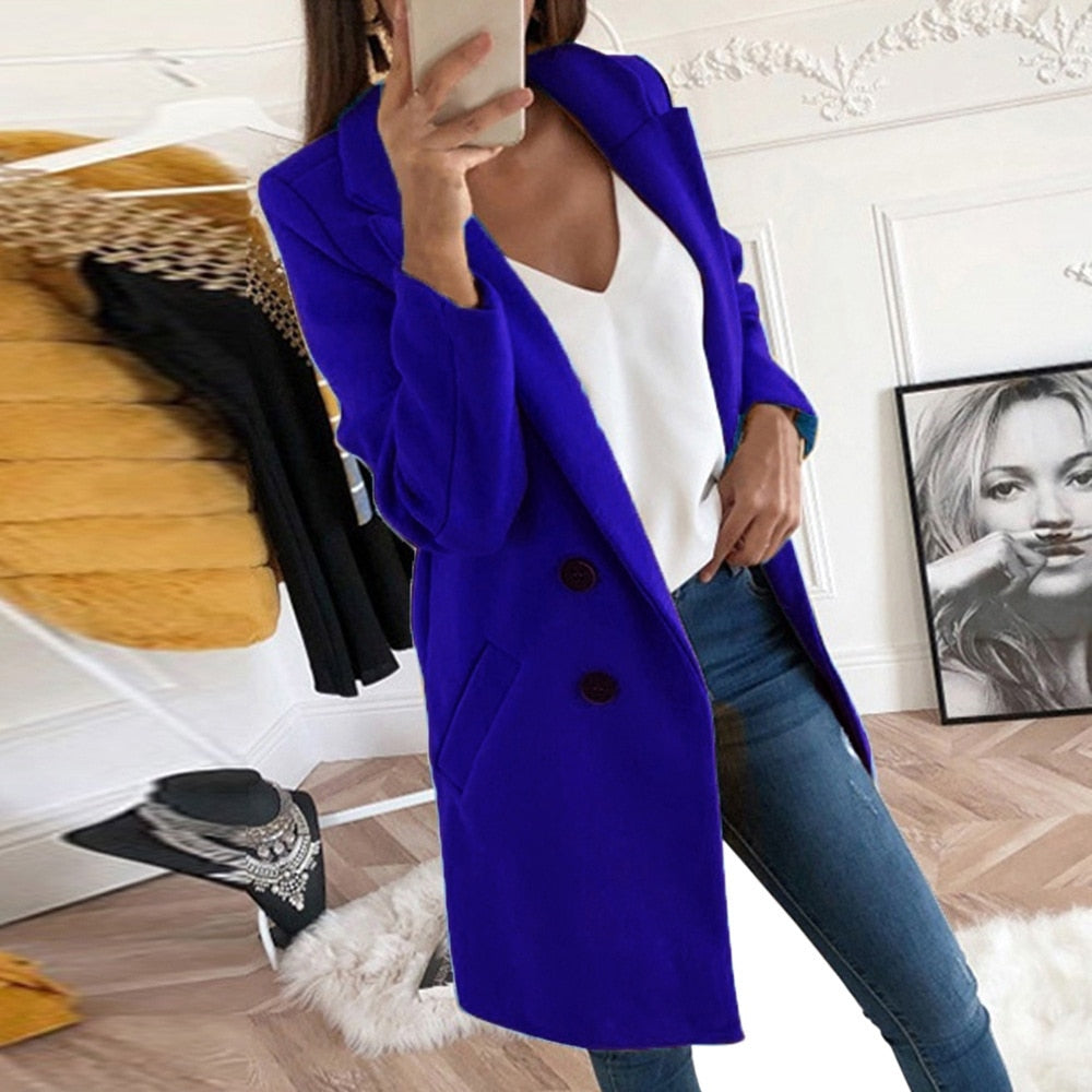 Cappotto Blazer Lungo da Donna Caldo a Doppio Petto | Soprabito Invernale Comodo