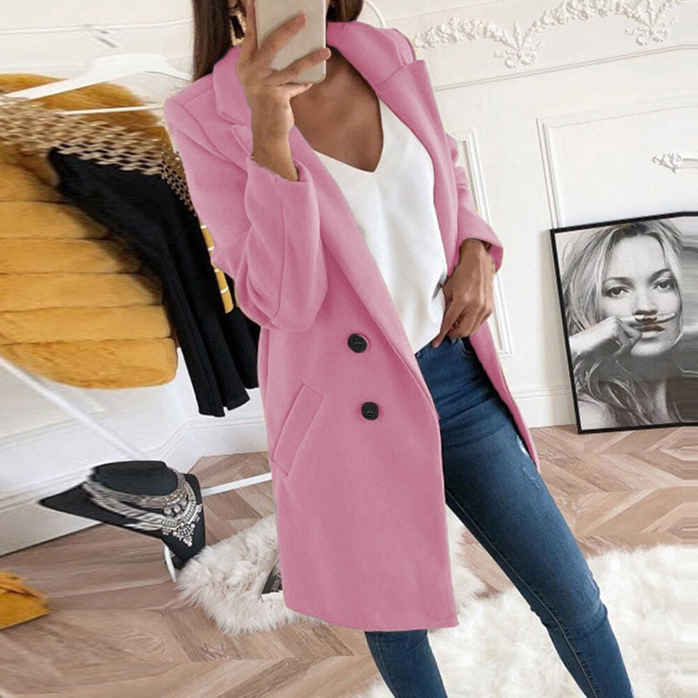 Cappotto Blazer Lungo da Donna Caldo a Doppio Petto | Soprabito Invernale Comodo