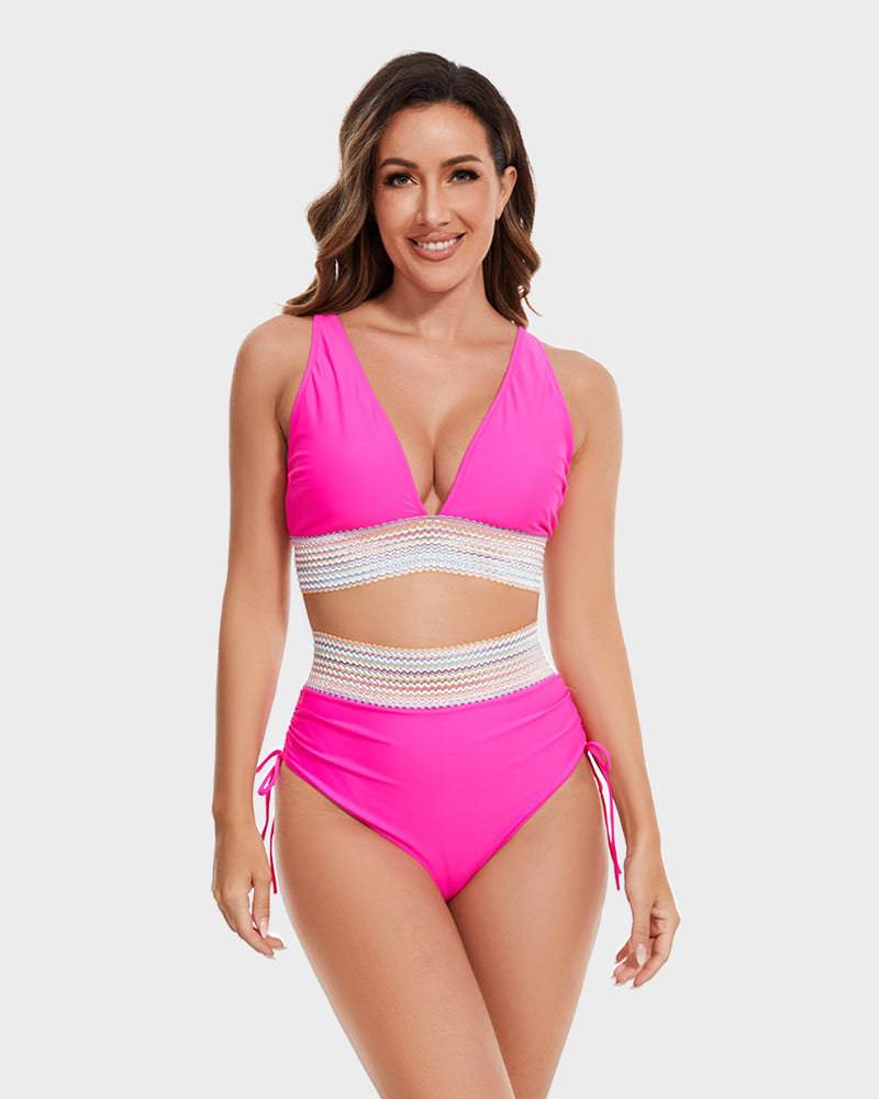 Damskie bikini z wysokim stanem i trójkątnym biustonoszem