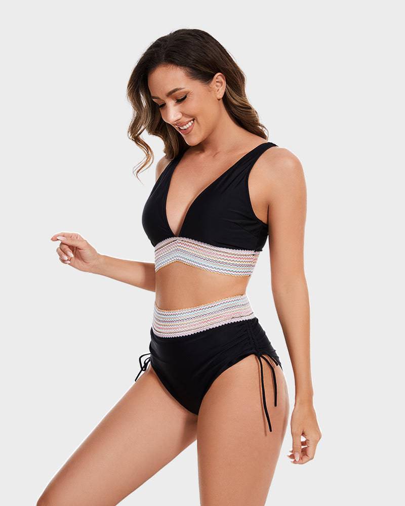 Damskie bikini z wysokim stanem i trójkątnym biustonoszem